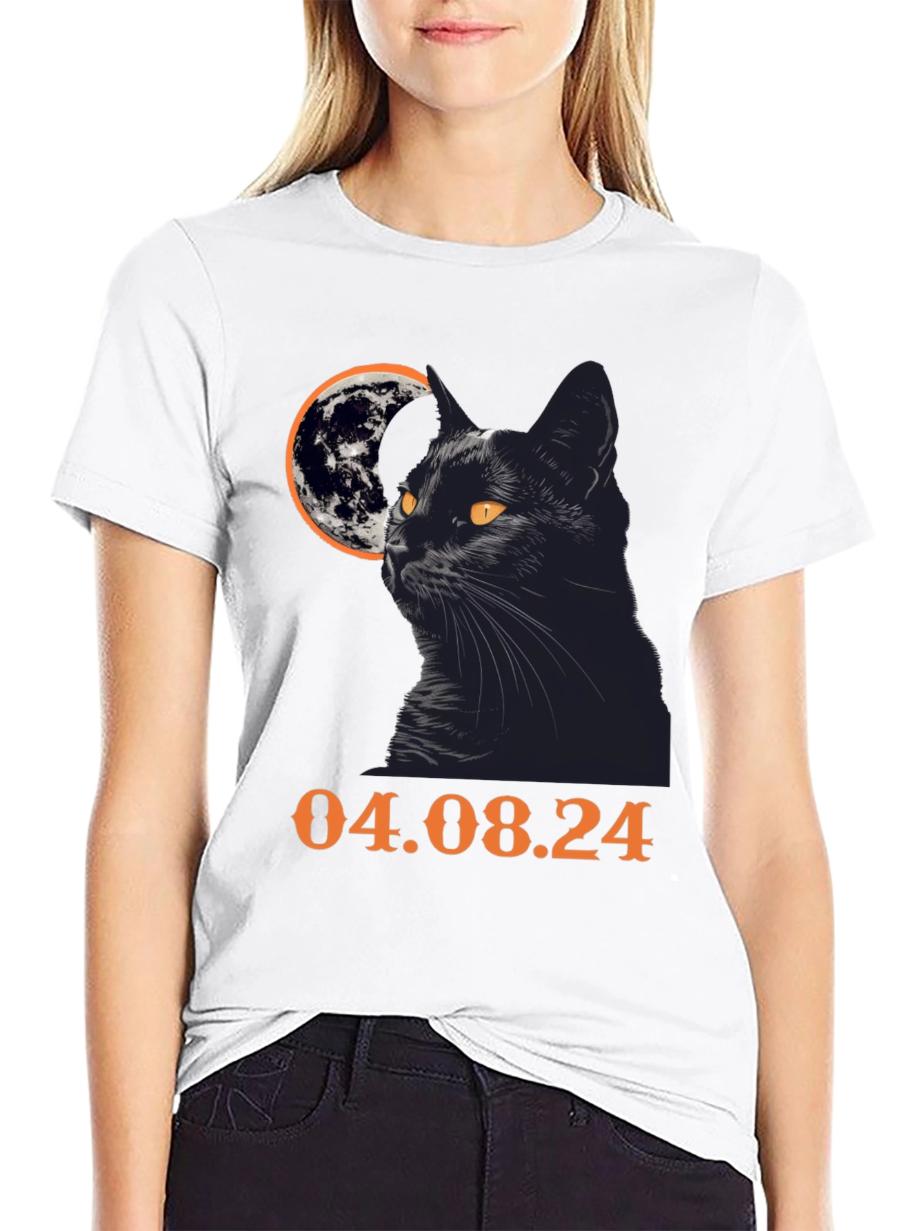 Black Cat Moon T-Shirt - April 8th 2024 Eclipse