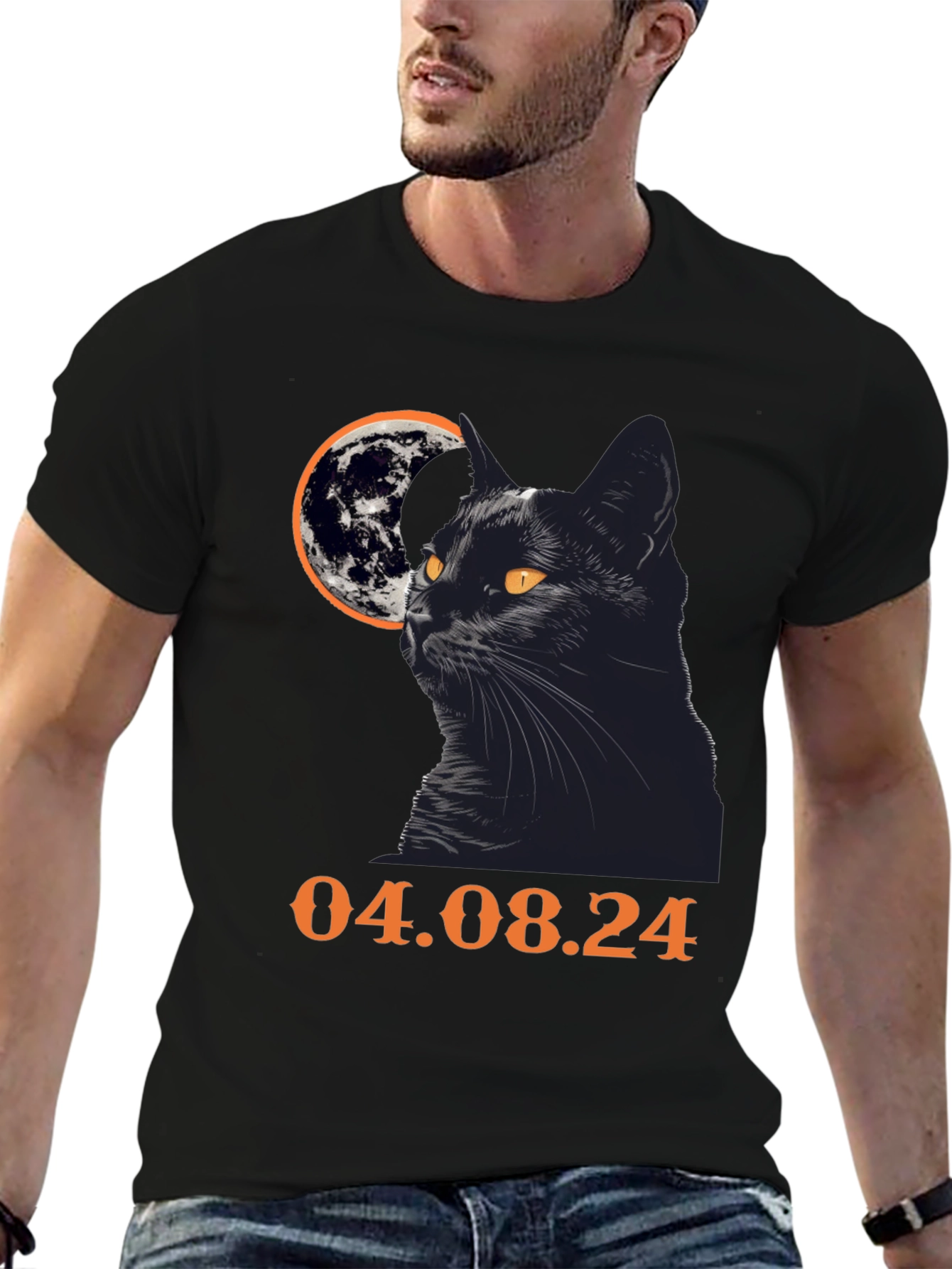 Black Cat Moon T-Shirt - April 8th 2024 Eclipse