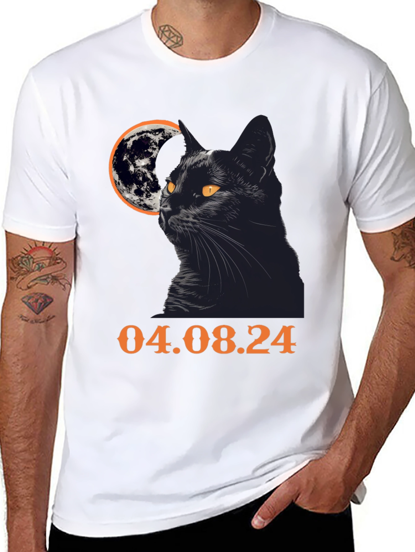 Black Cat Moon T-Shirt - April 8th 2024 Eclipse
