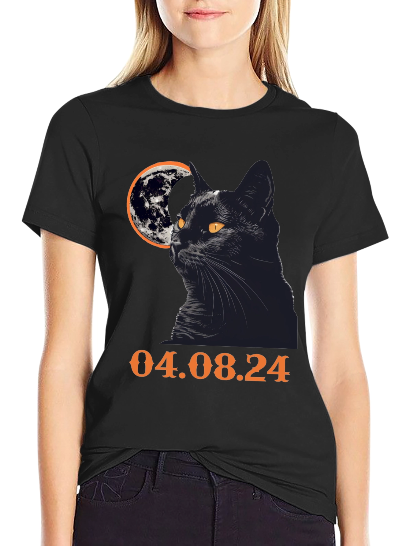 Black Cat Moon T-Shirt - April 8th 2024 Eclipse