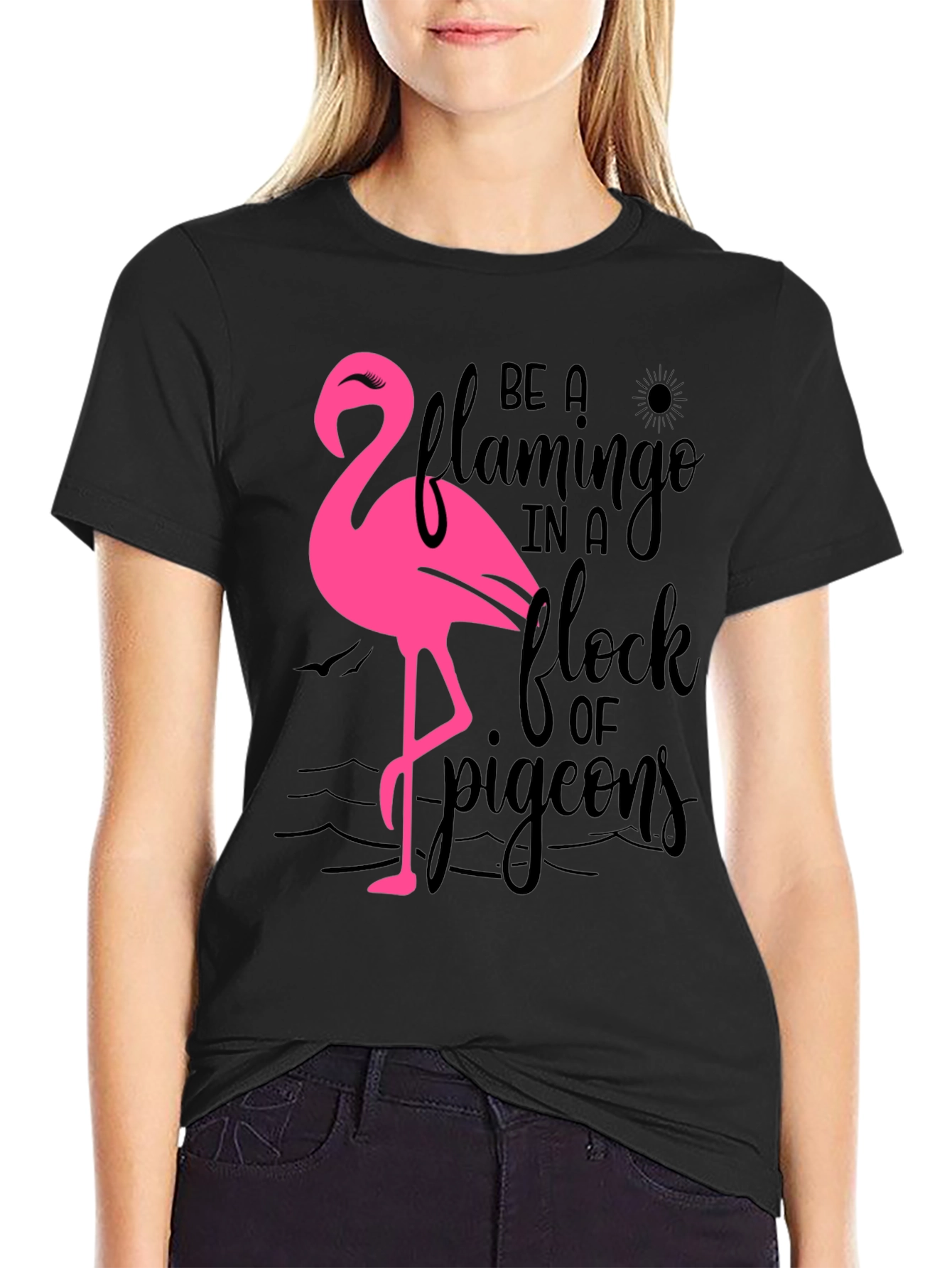 Be a Flamingo T-Shirt Black Cotton Tee