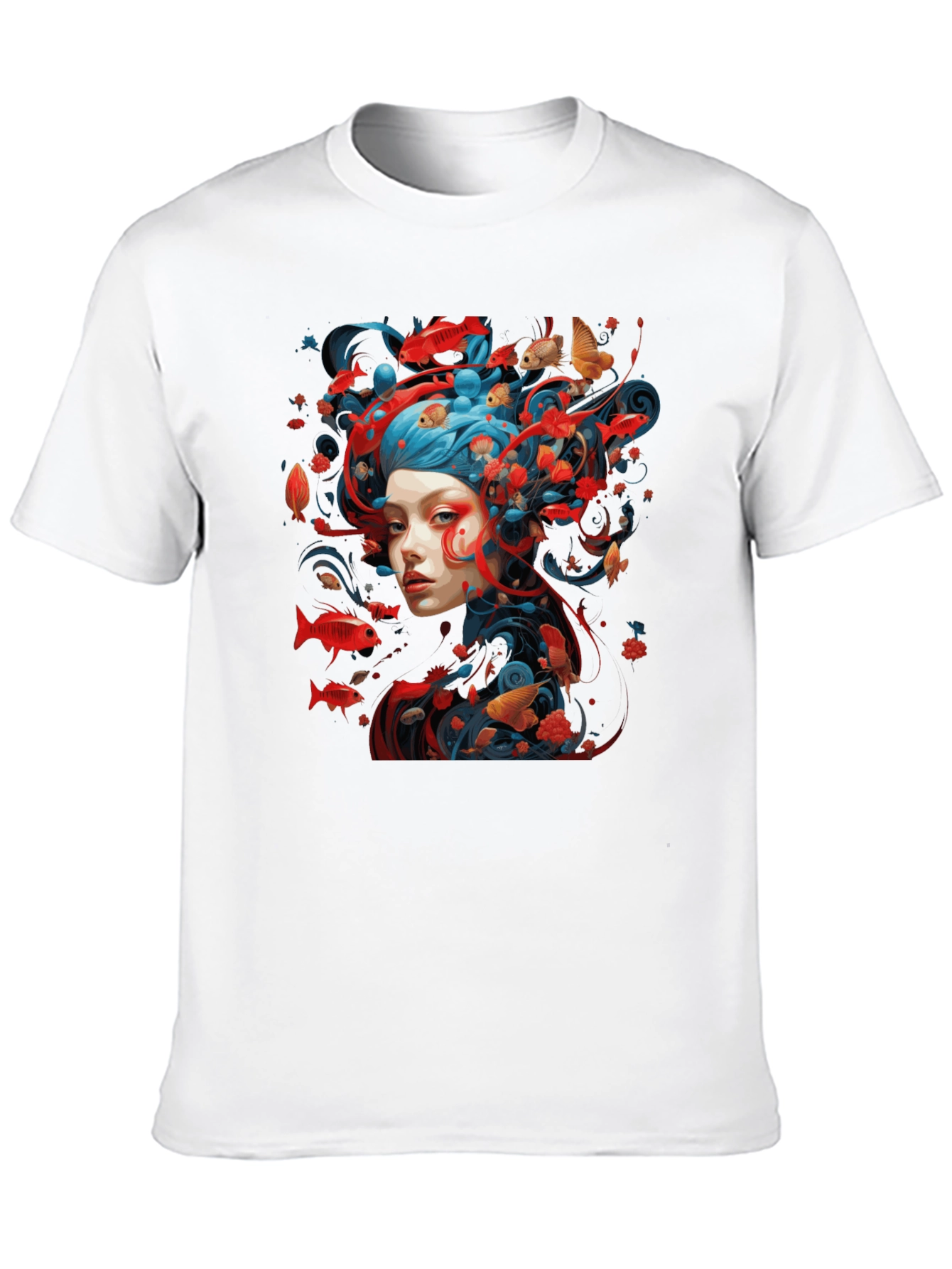 Artistic Fish Design Black T-Shirt