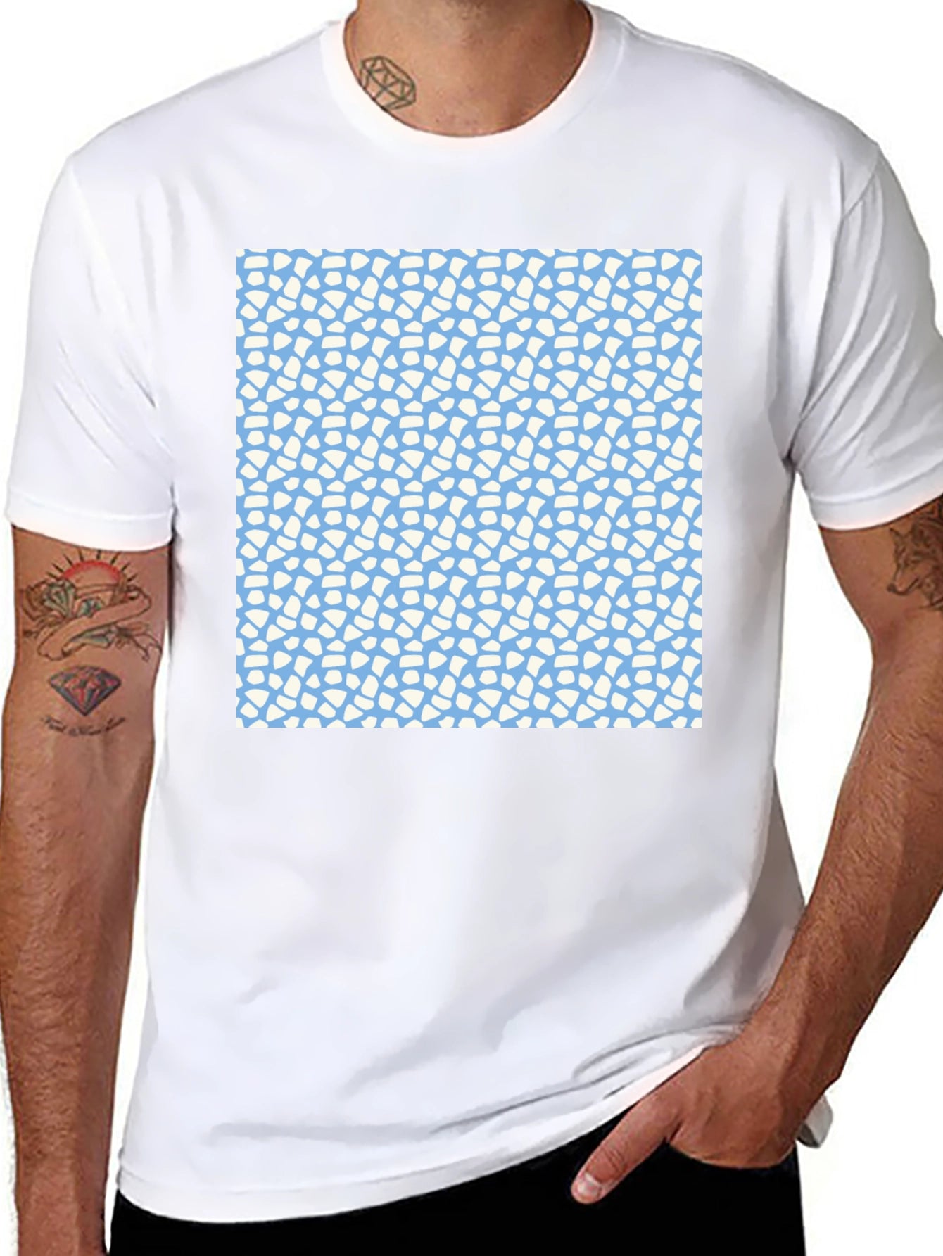 Abstract Pattern Tee - Light Blue and White