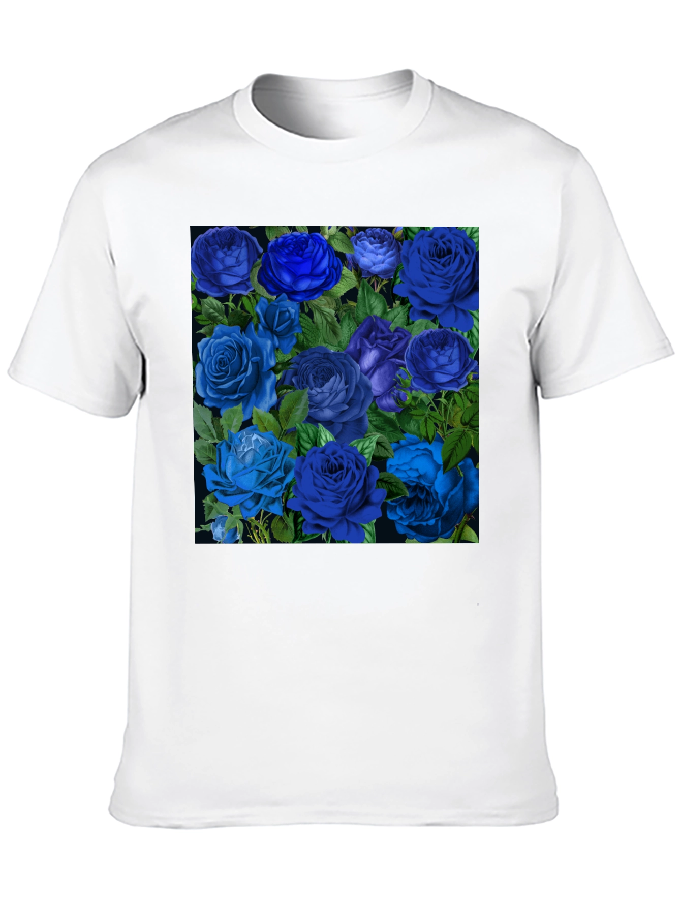 Blue Roses Graphic Print Tee - Black