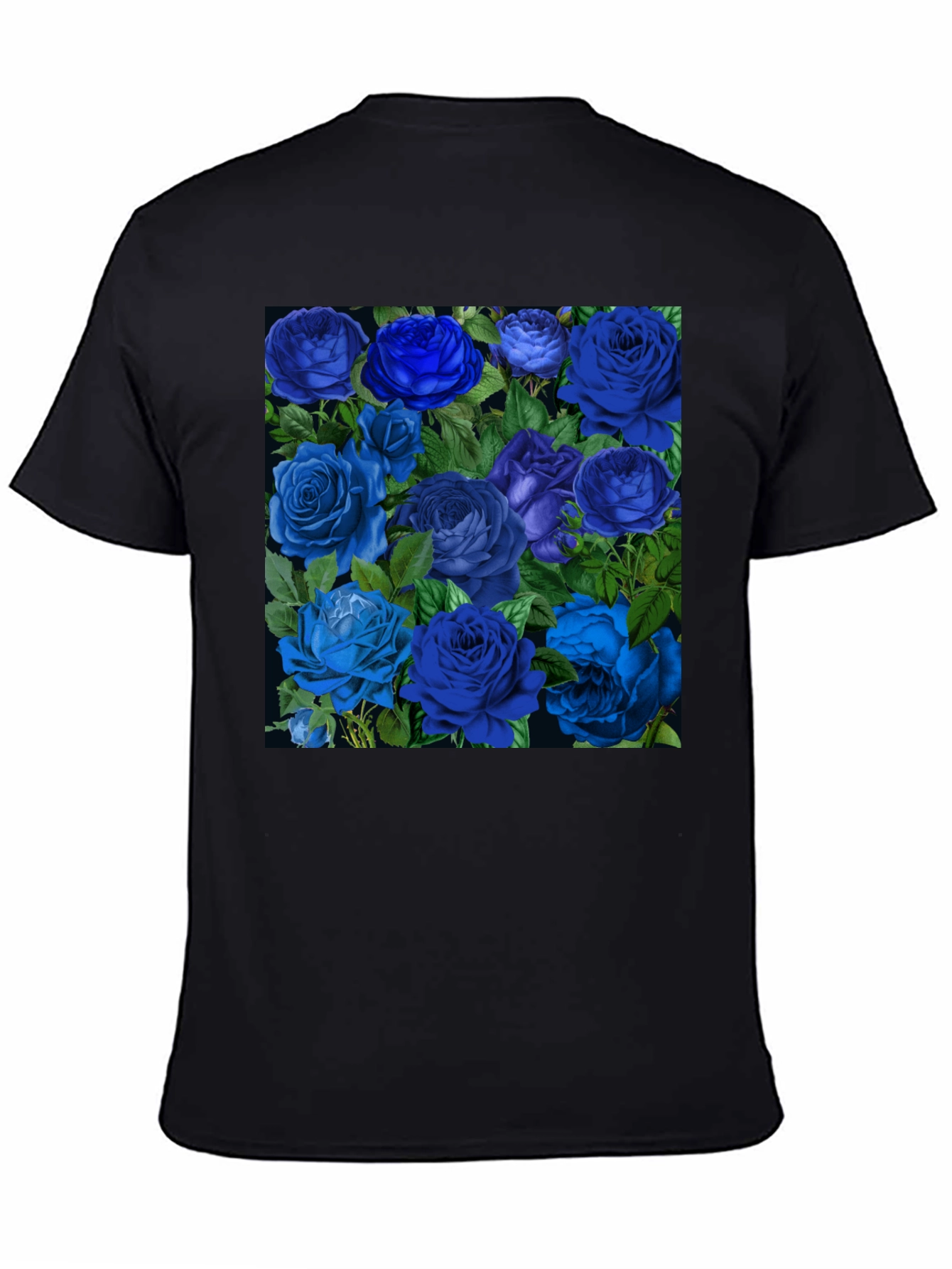 Blue Roses Graphic Print Tee - Black