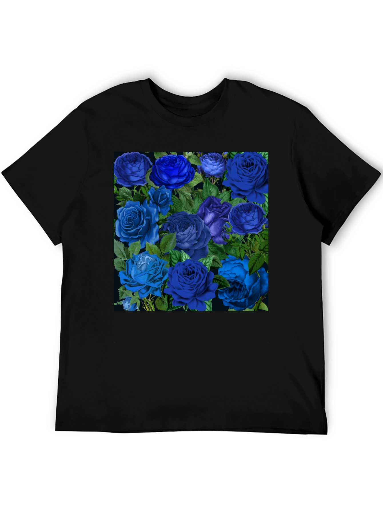 Blue Roses Graphic Print Tee - Black