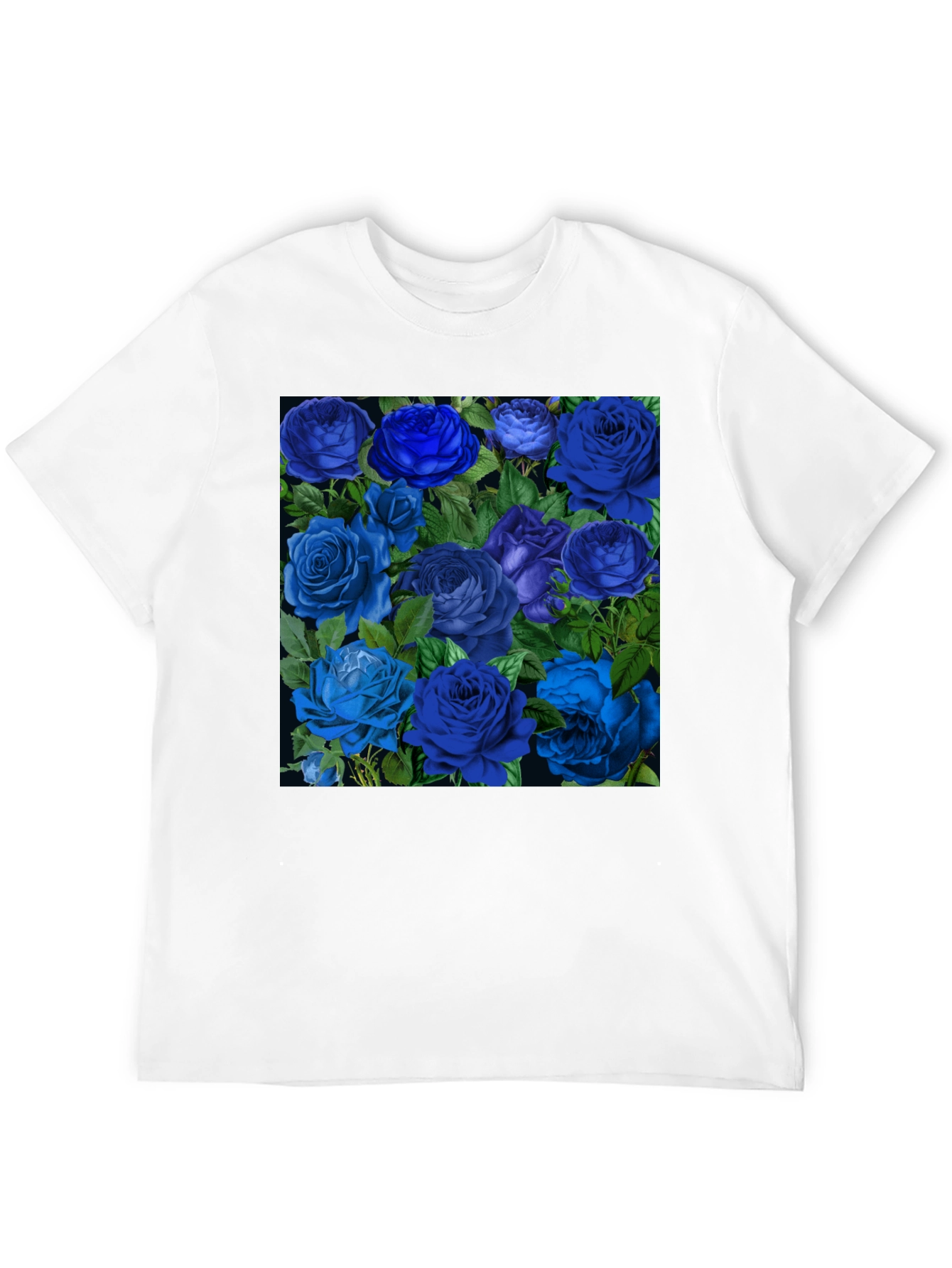 Blue Roses Graphic Print Tee - Black