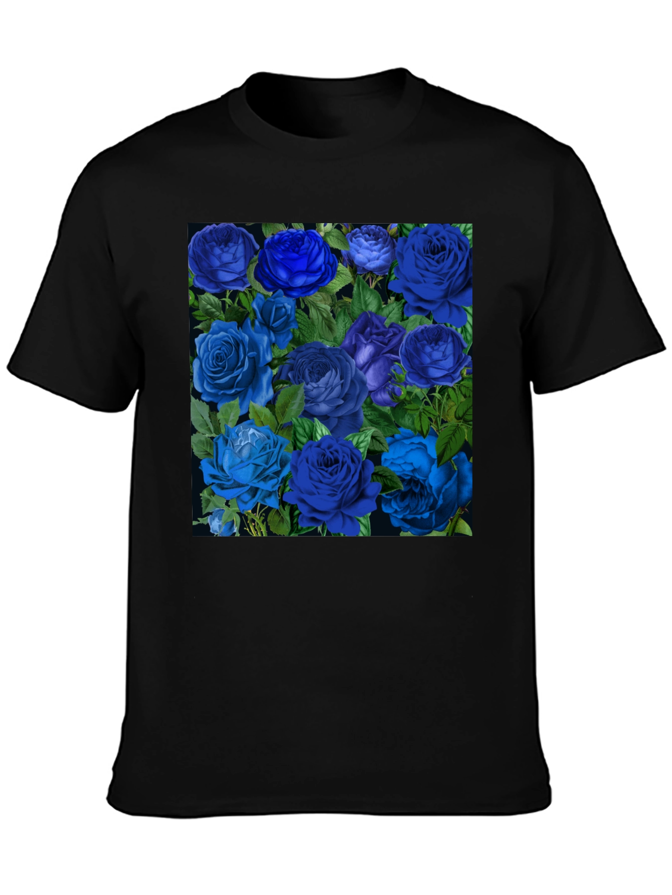 Blue Roses Graphic Print Tee - Black