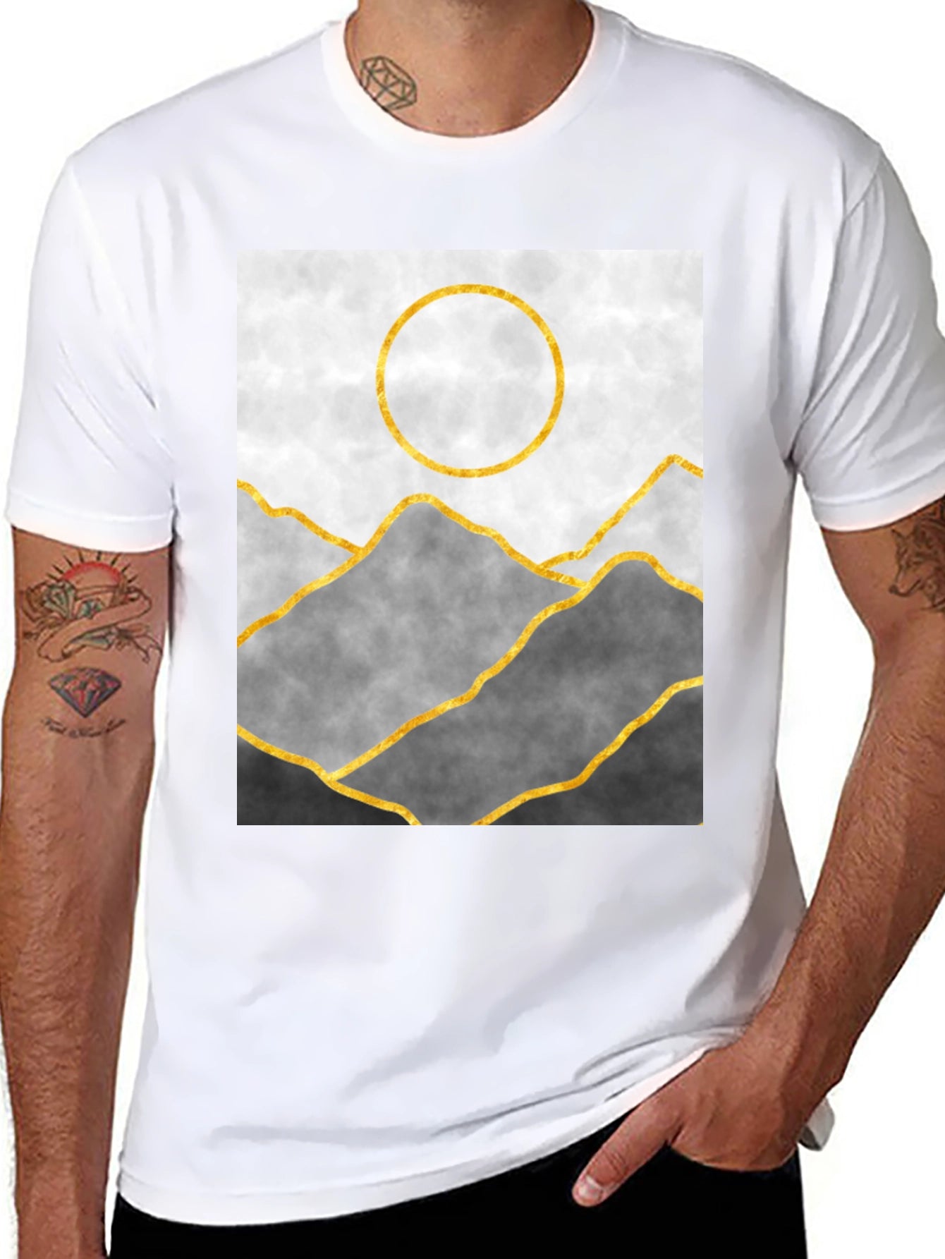 Abstract Mountain Gold Line Art Graphic Tee