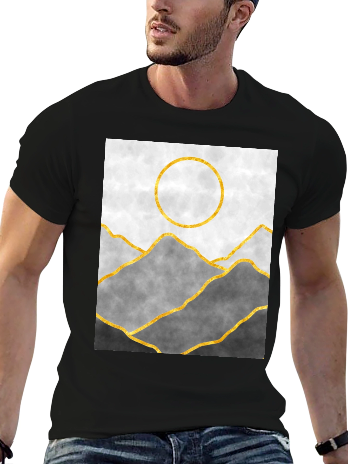 Abstract Mountain Gold Line Art Graphic Tee