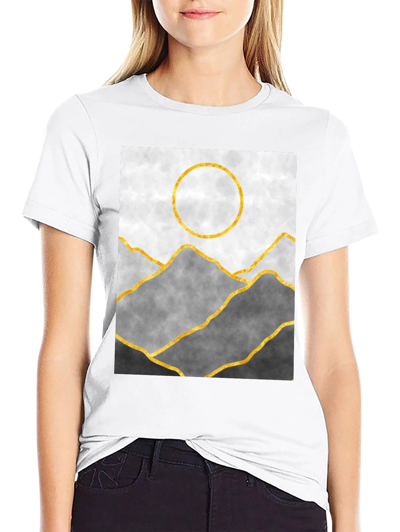 Abstract Mountain Gold Line Art Graphic Tee