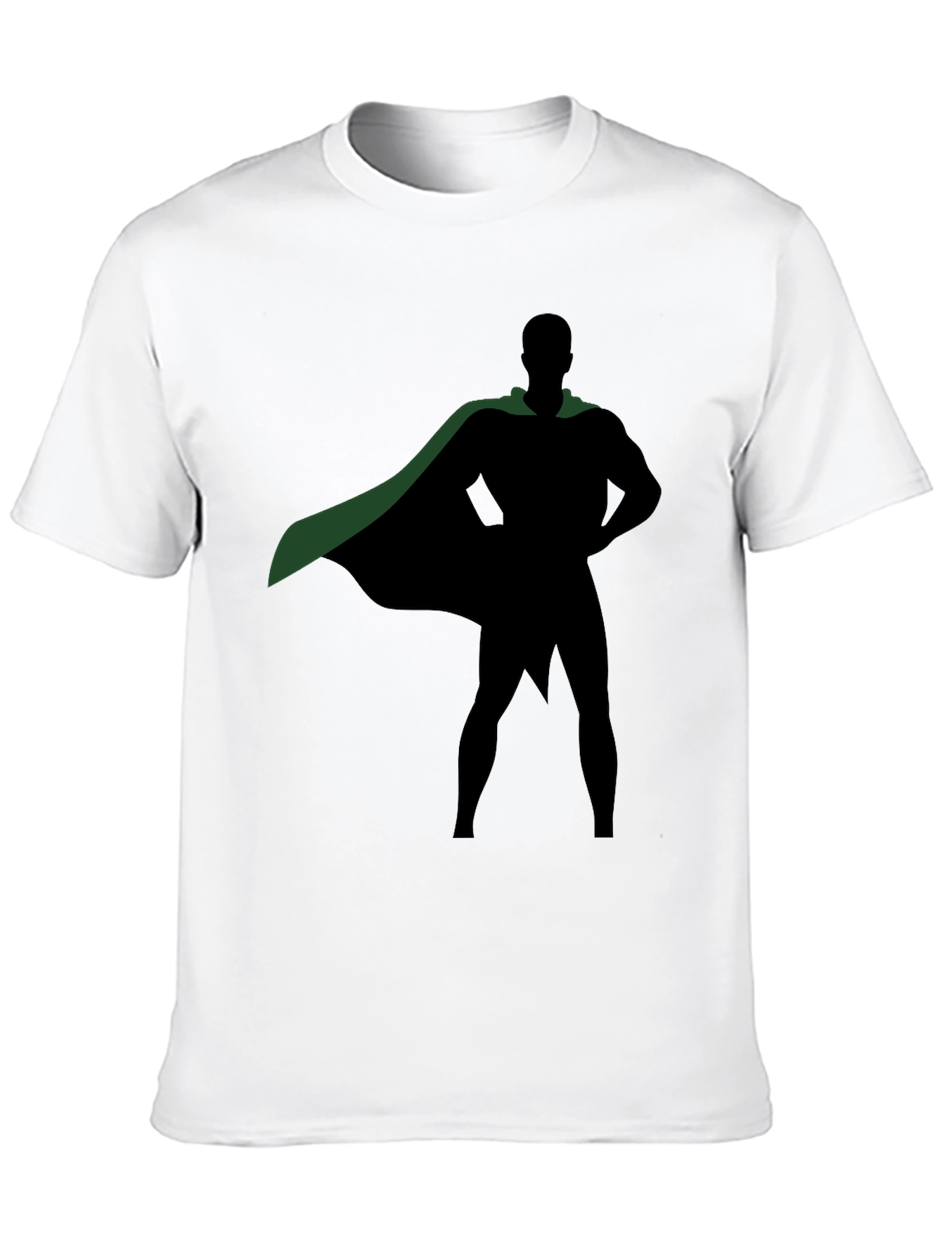 Superhero Silhouette Black T-Shirt with Green Cape
