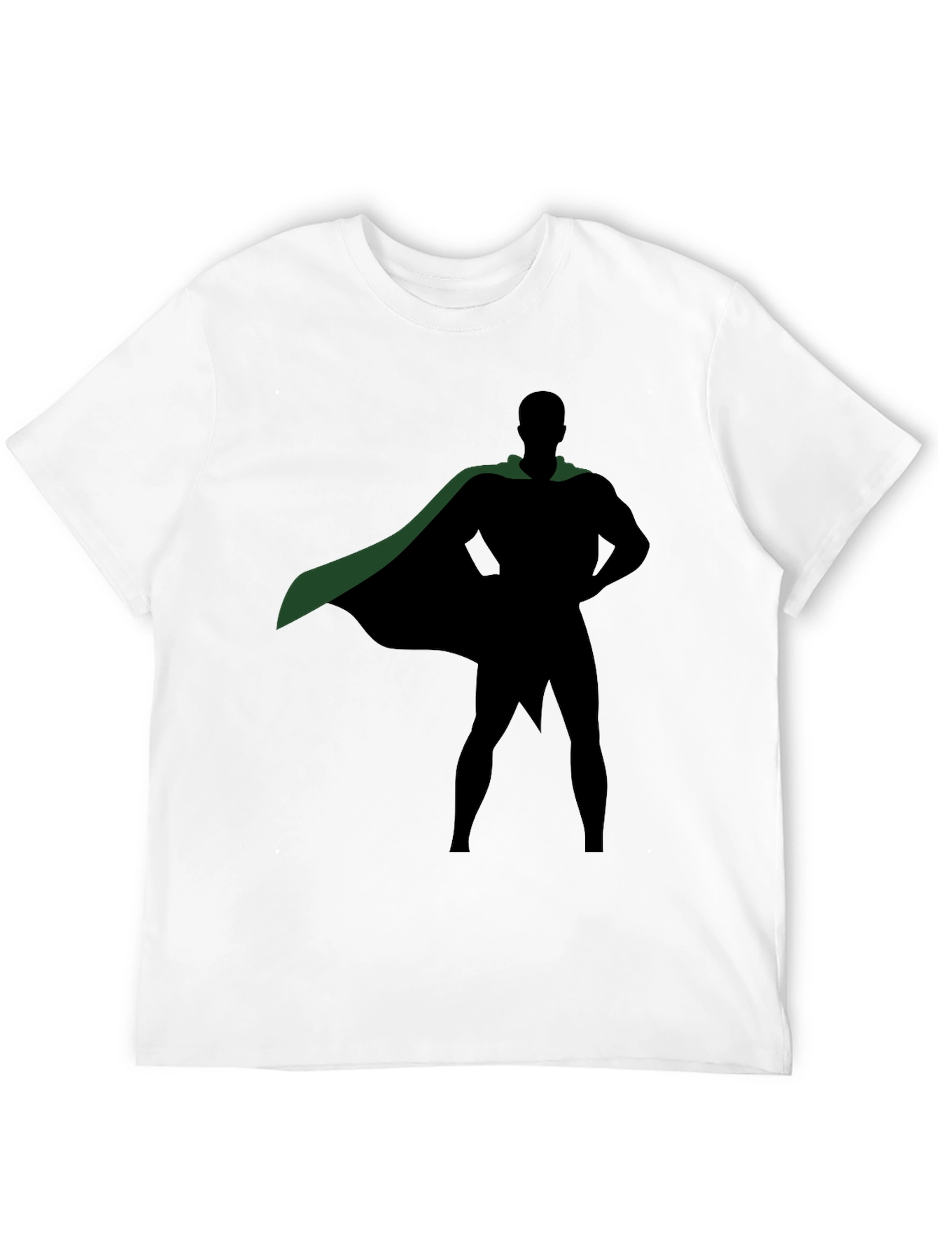 Superhero Silhouette Black T-Shirt with Green Cape