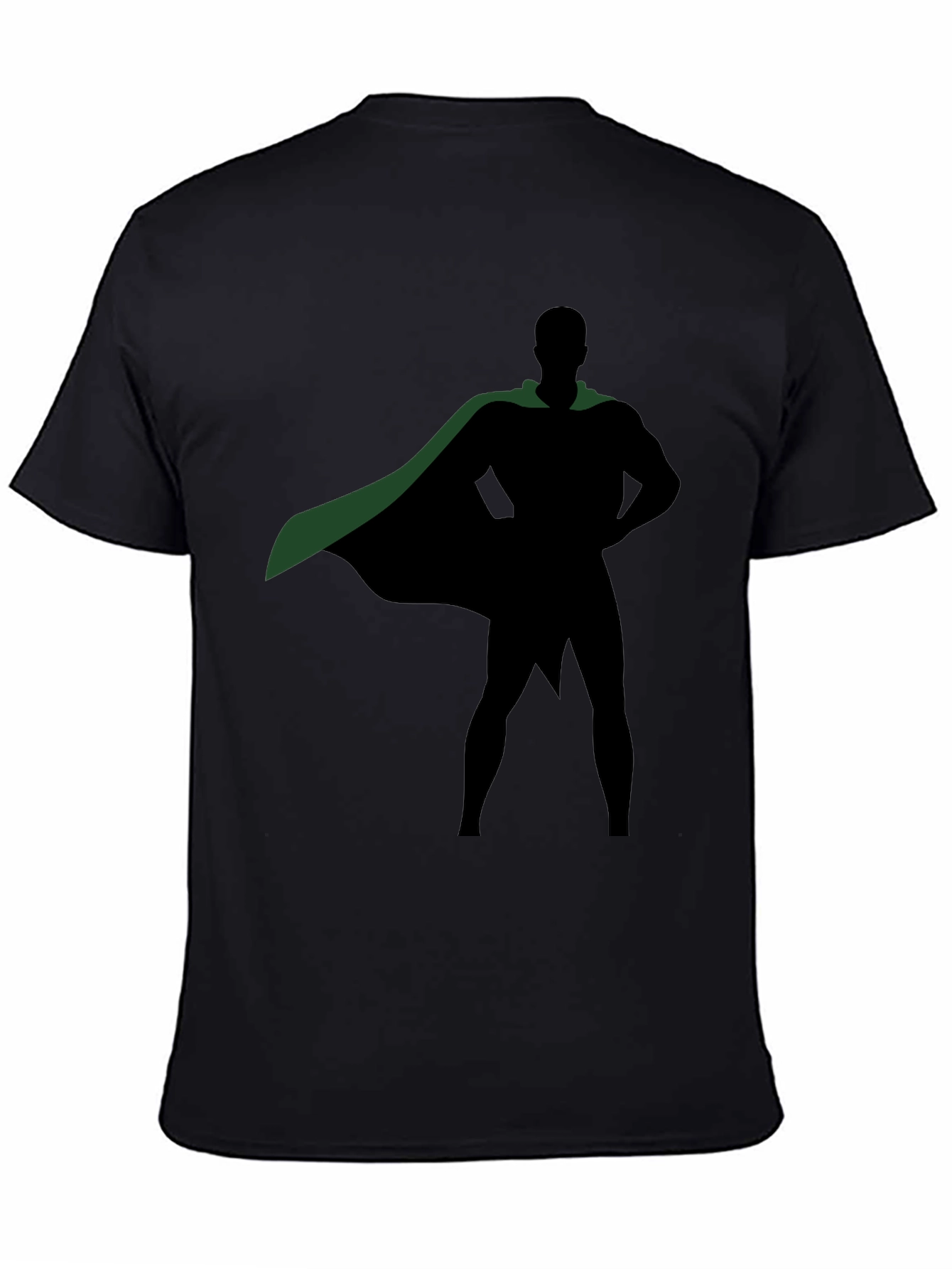 Superhero Silhouette Black T-Shirt with Green Cape