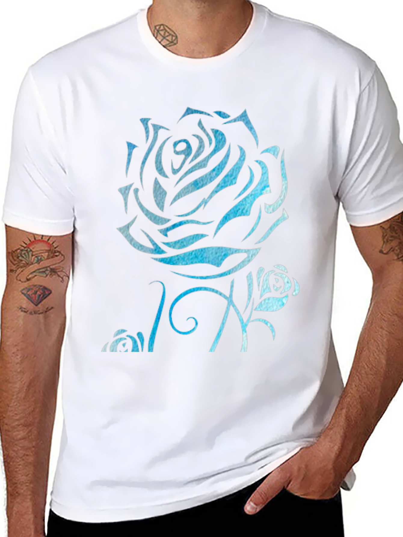 Blue Rose Graphic Black T-Shirt