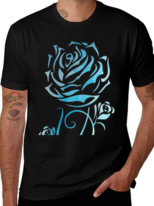 Blue Rose Graphic Black T-Shirt
