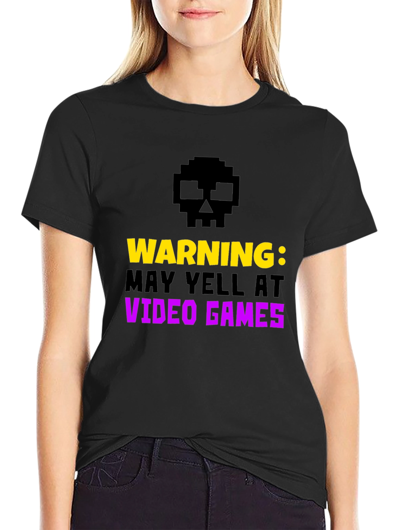 Warning May Yell at Video Games Black Tee