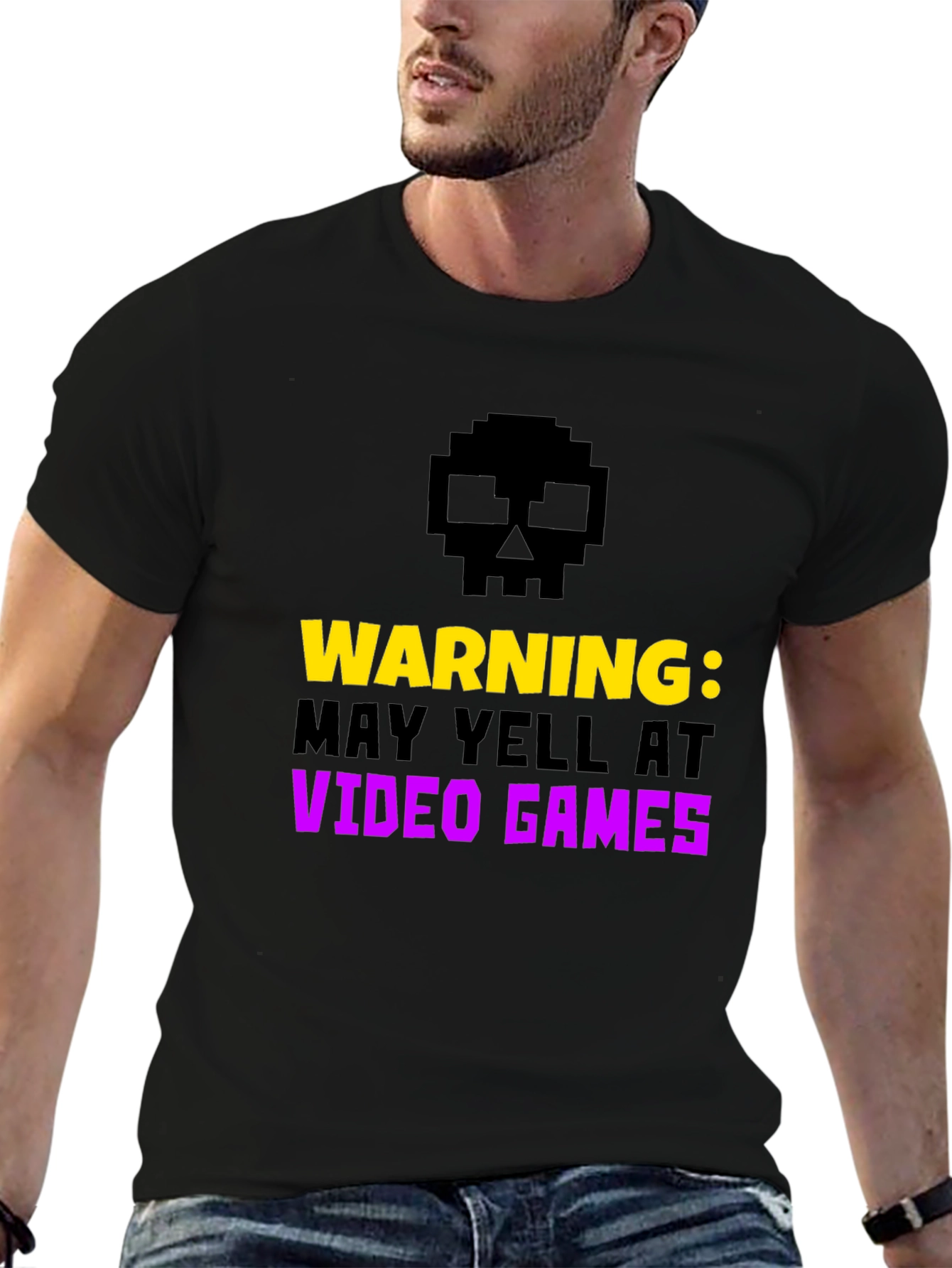 Warning May Yell at Video Games Black Tee