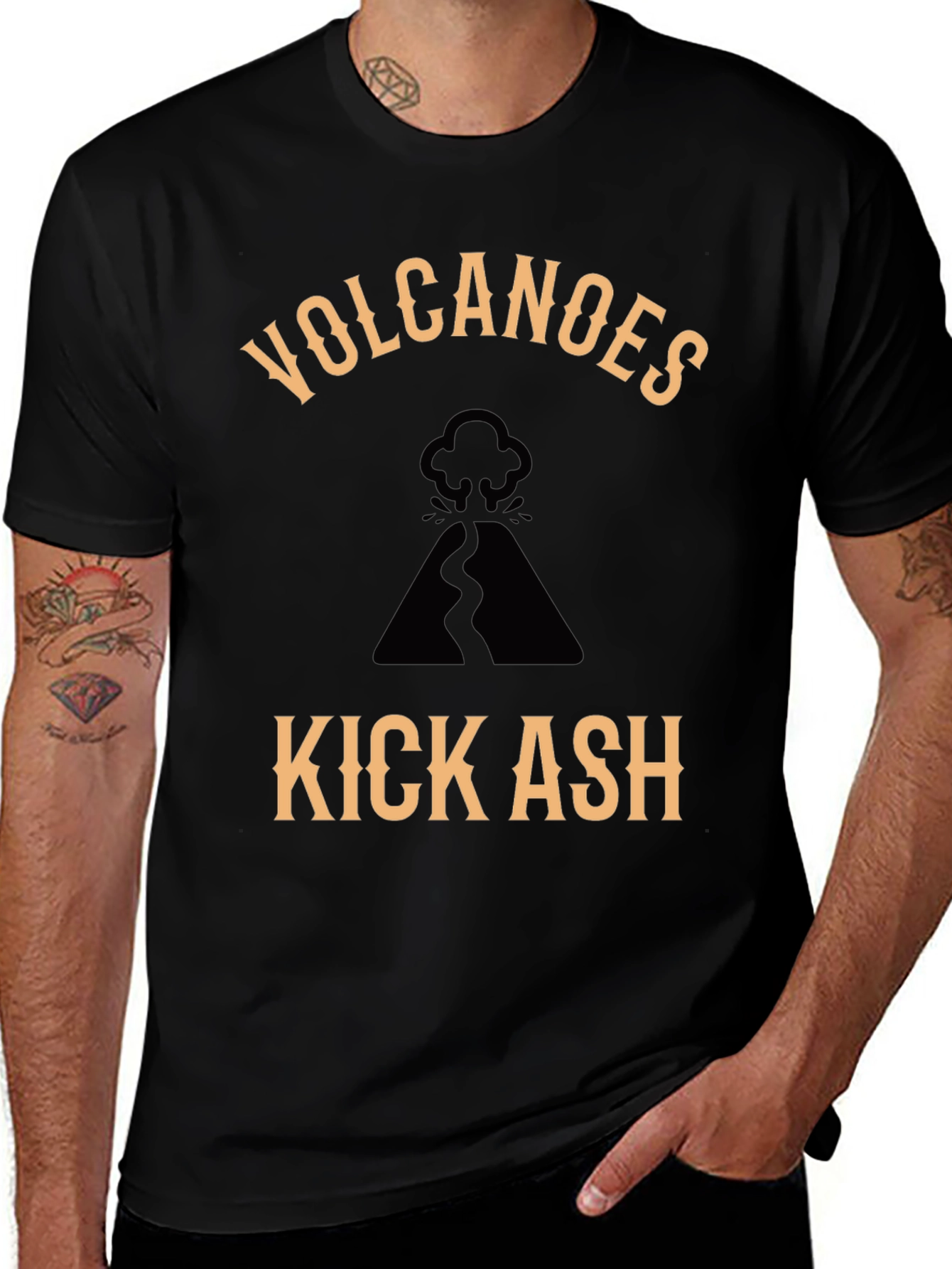 Volcanoes Kick Ash Graphic Tee - Cool Black T-Shirt