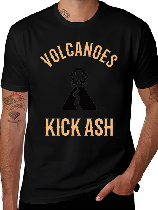 Volcanoes Kick Ash Graphic Tee - Cool Black T-Shirt