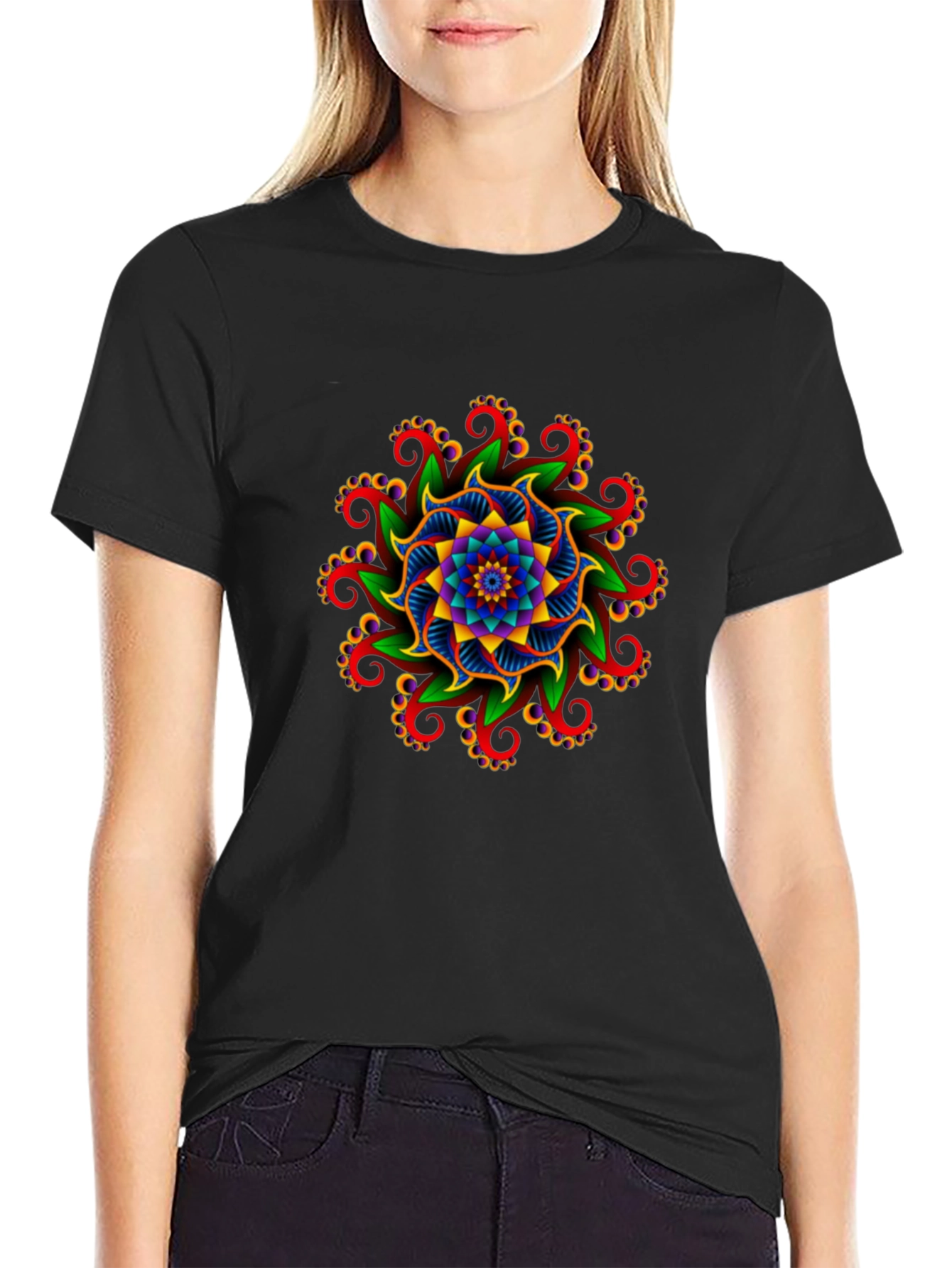 Vibrant Mandala Graphic Tee - Unisex Black T-Shirt