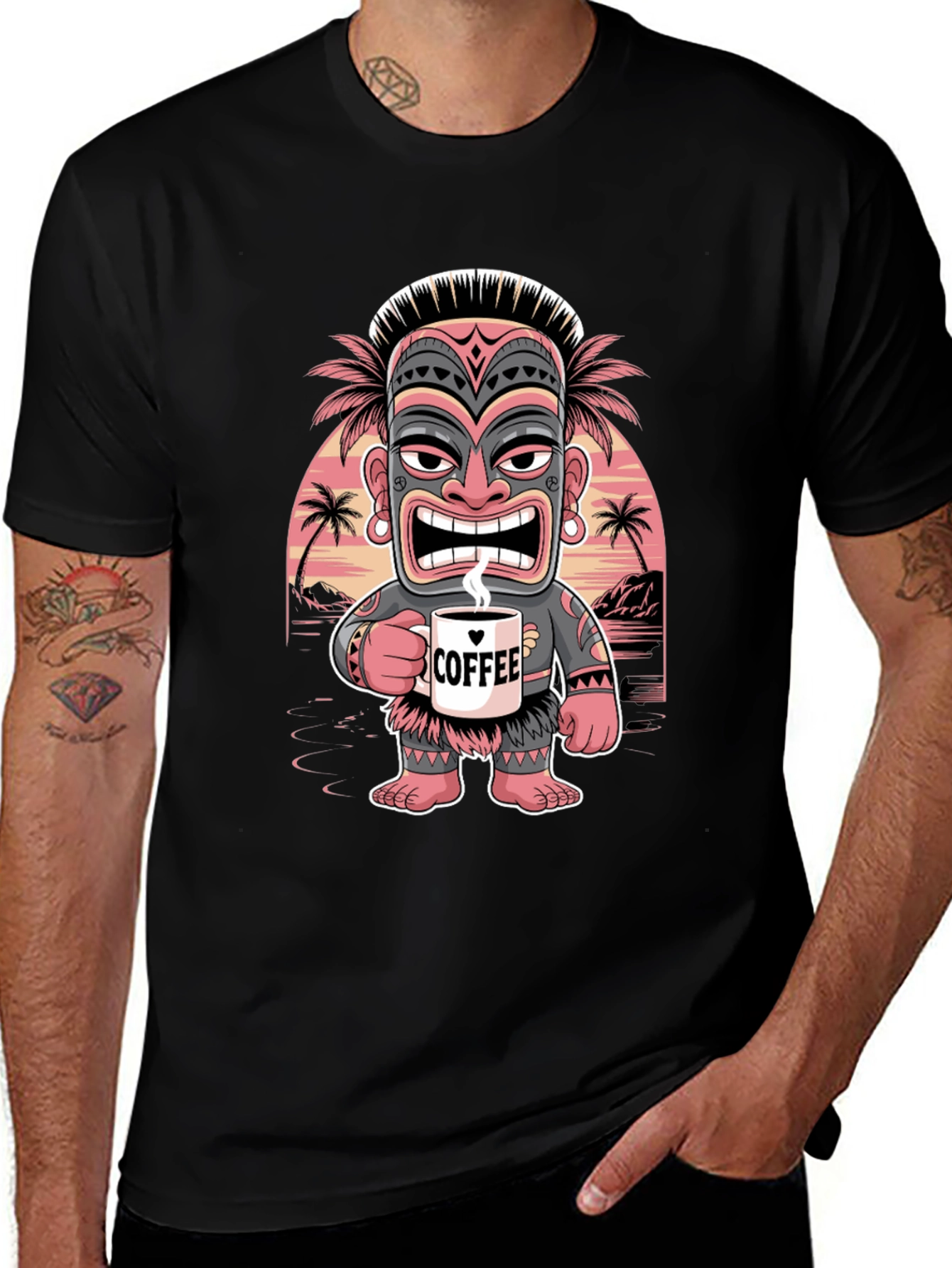 Tropical Tiki Coffee Lover Graphic Tee - Mens