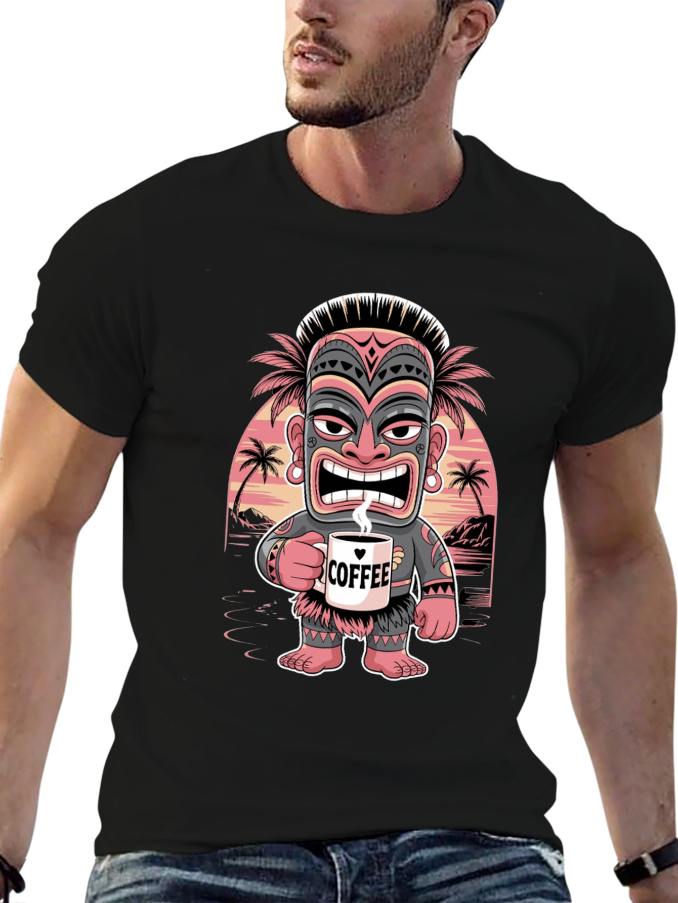 Tropical Tiki Coffee Lover Graphic Tee - Mens