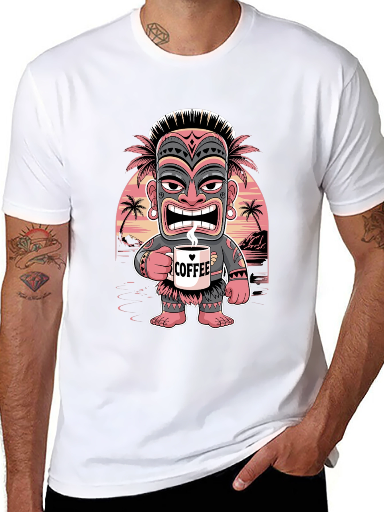 Tropical Tiki Coffee Lover Graphic Tee - Mens