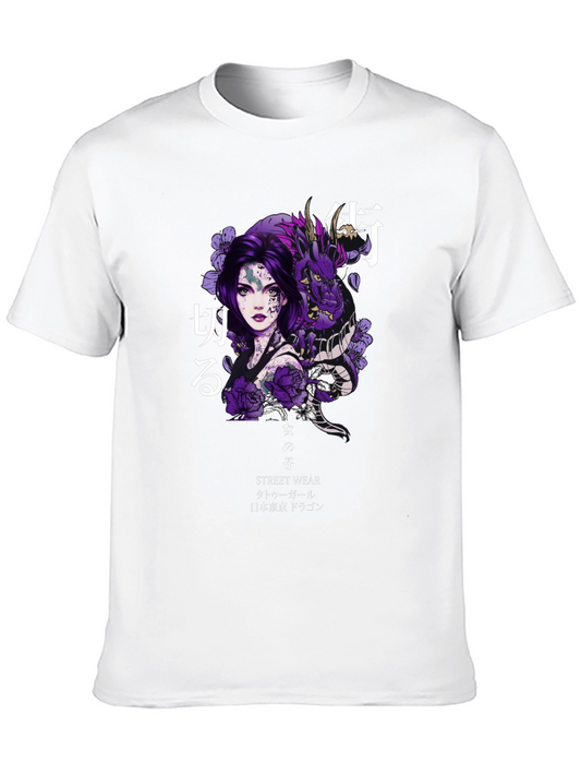 Anime Girl Dragon Graphic Tee - Streetwear Style