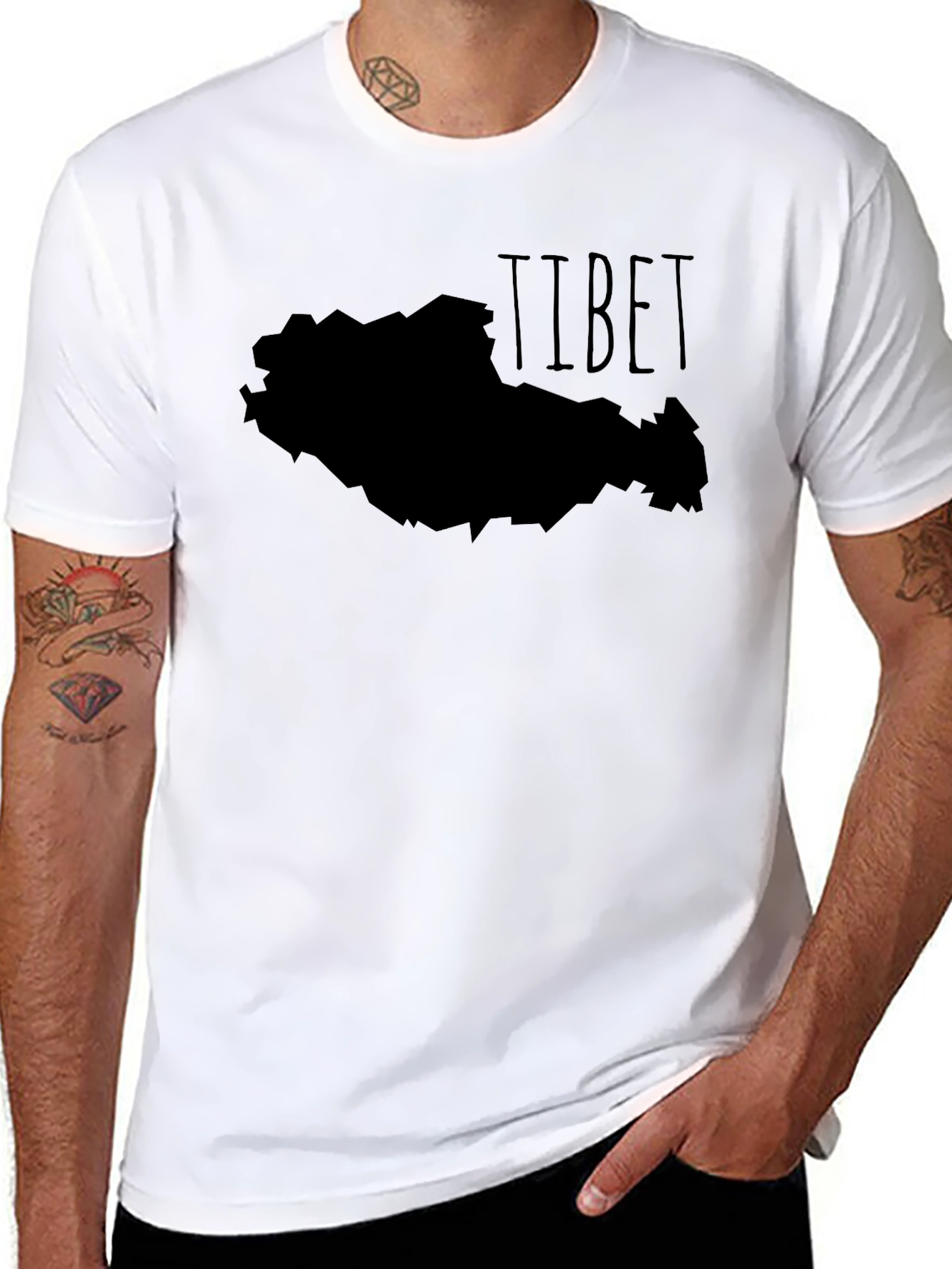 Tibet Map Graphic Tee - Black Casual T-Shirt