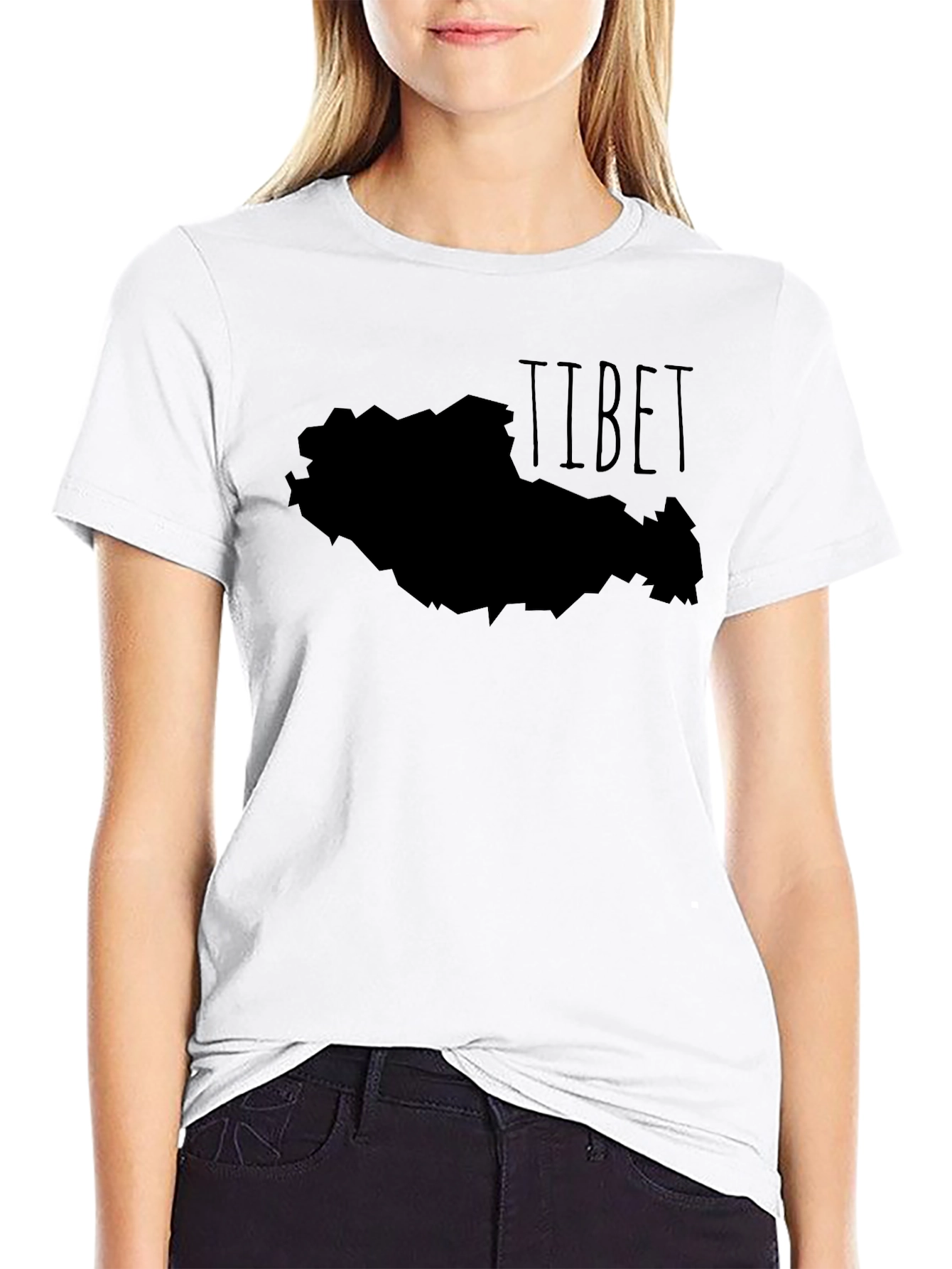 Tibet Map Graphic Tee - Black Casual T-Shirt