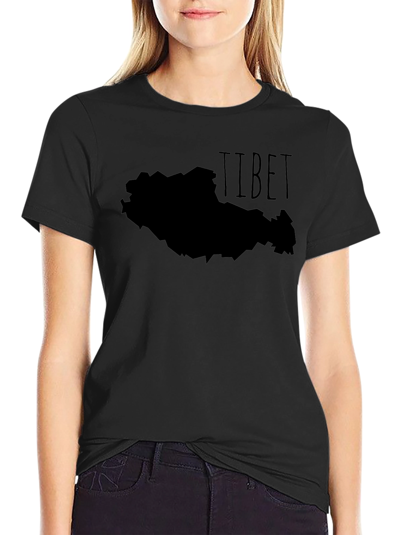 Tibet Map Graphic Tee - Black Casual T-Shirt