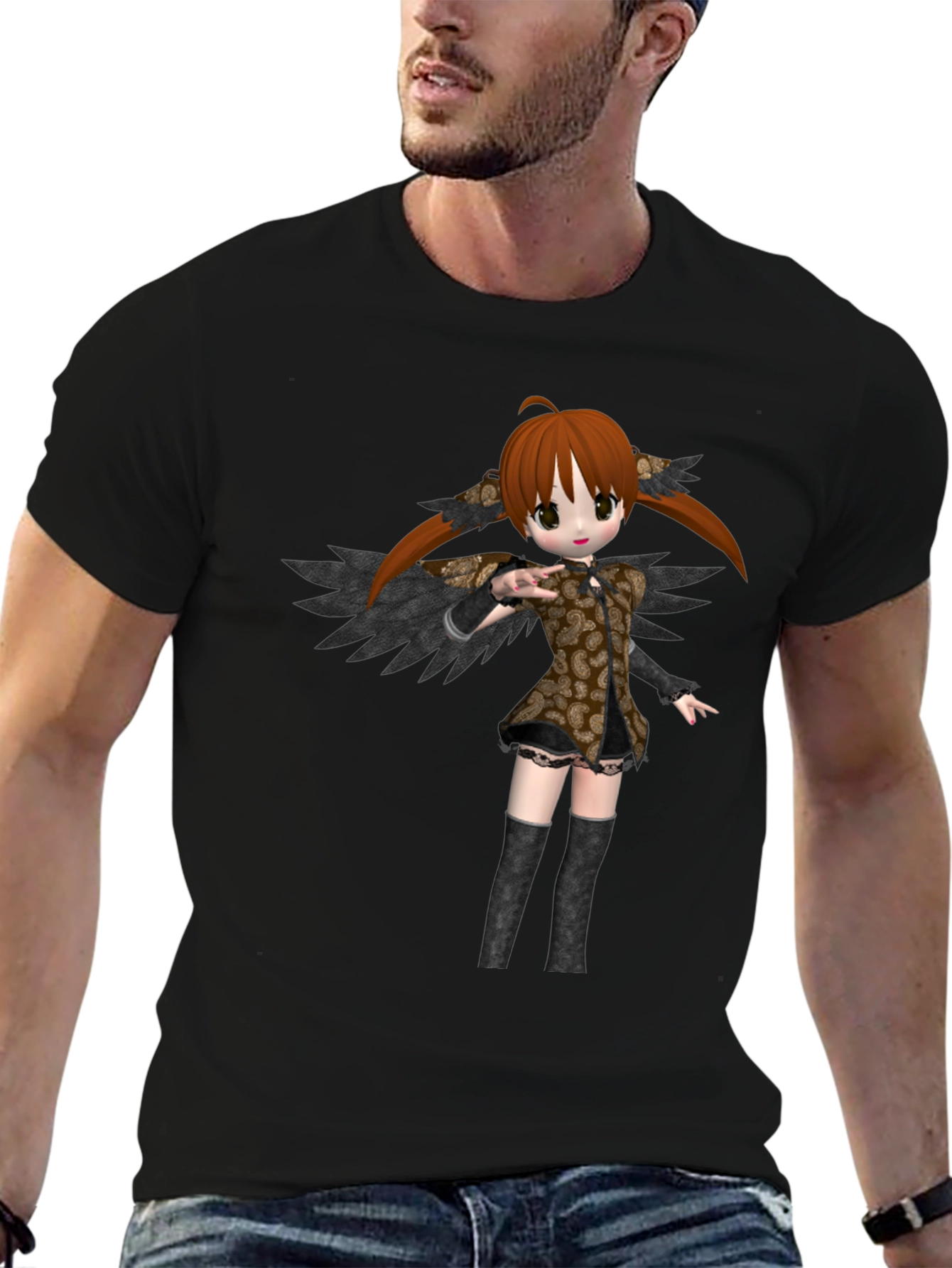 Anime Girl Graphic T-Shirt - Black Cotton Tee