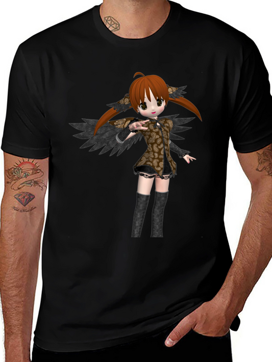 Anime Girl Graphic T-Shirt - Black Cotton Tee