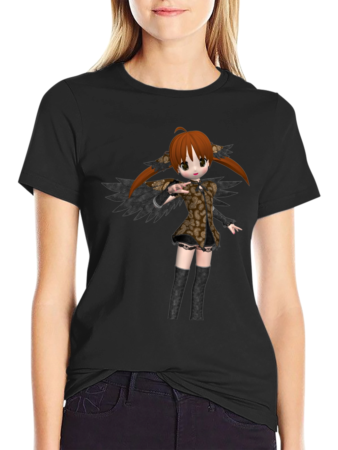 Anime Girl Graphic T-Shirt - Black Cotton Tee