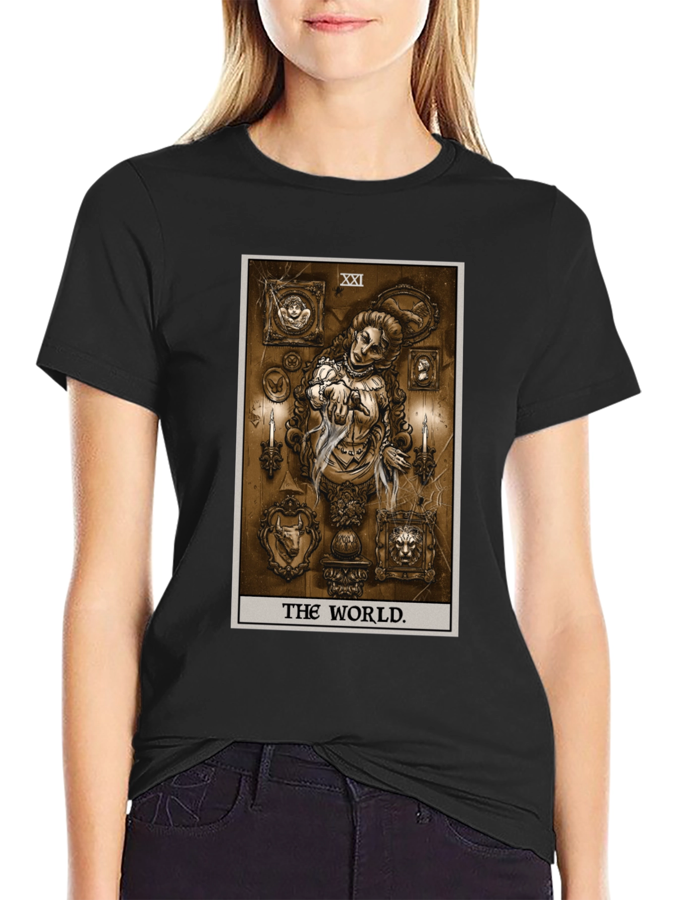 The World Tarot Card Black T-Shirt
