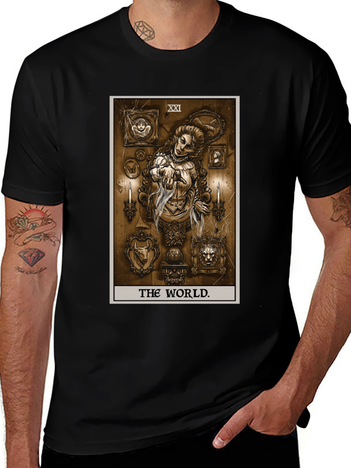 The World Tarot Card Black T-Shirt