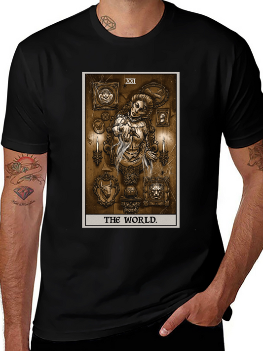 The World Tarot Card Black T-Shirt