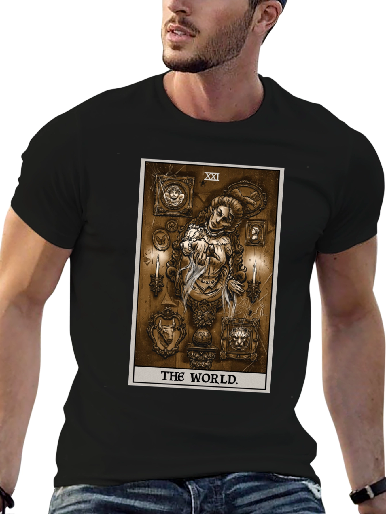 The World Tarot Card Black T-Shirt