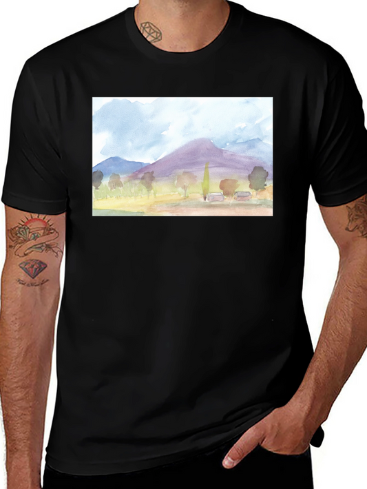 Watercolor Landscape Graphic Tee - Stylish Mens T-Shirt