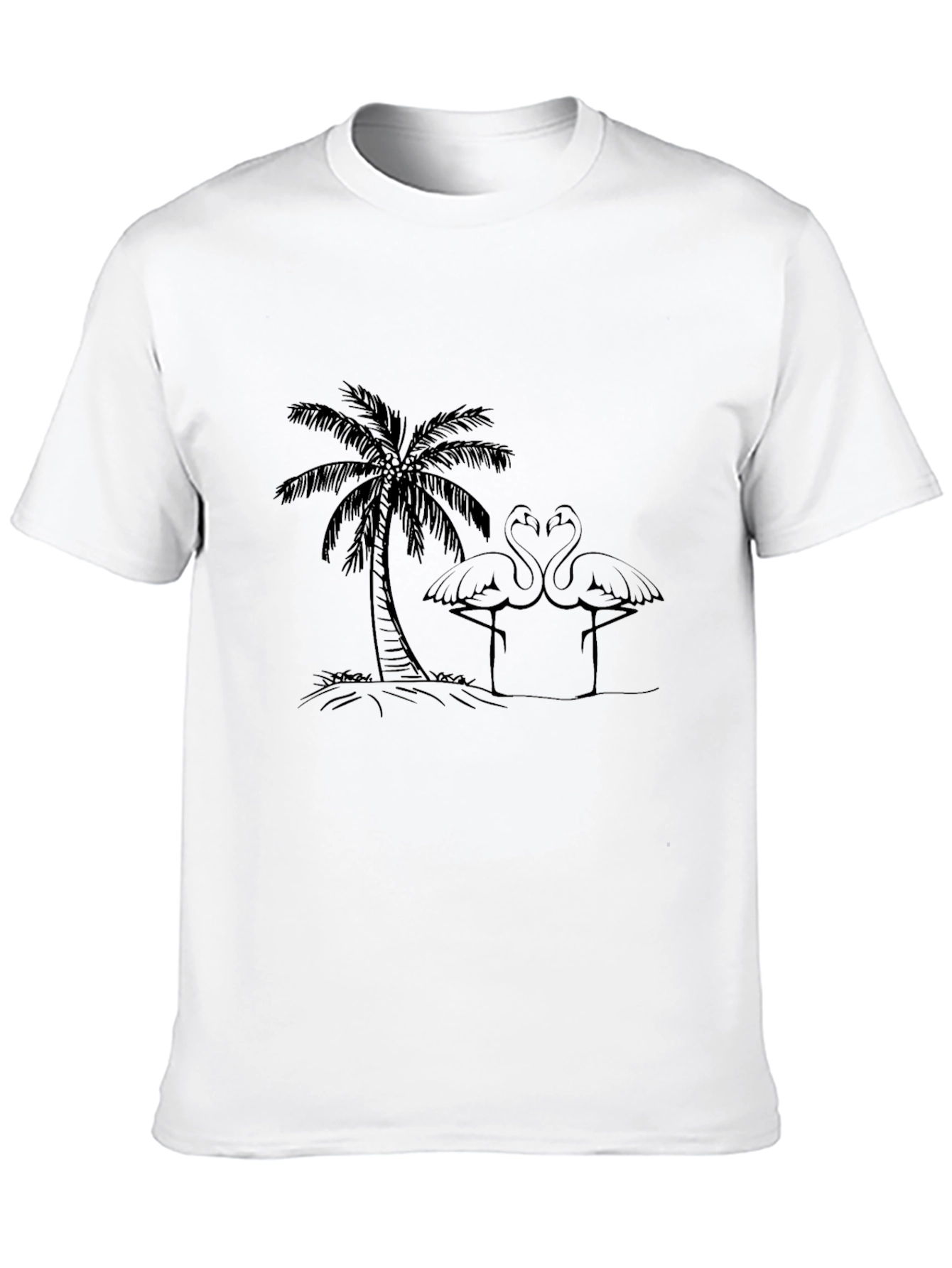 Tropical Flamingo Tee - Black Cotton Casual Shirt