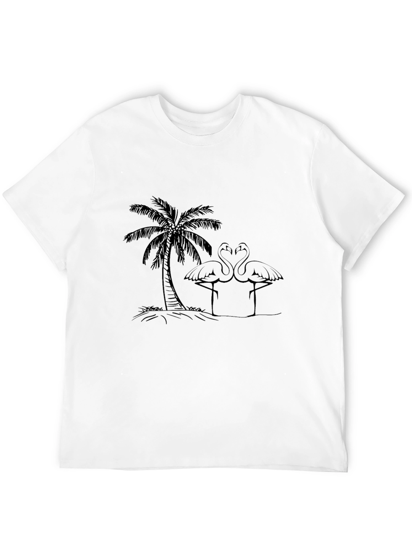 Tropical Flamingo Tee - Black Cotton Casual Shirt