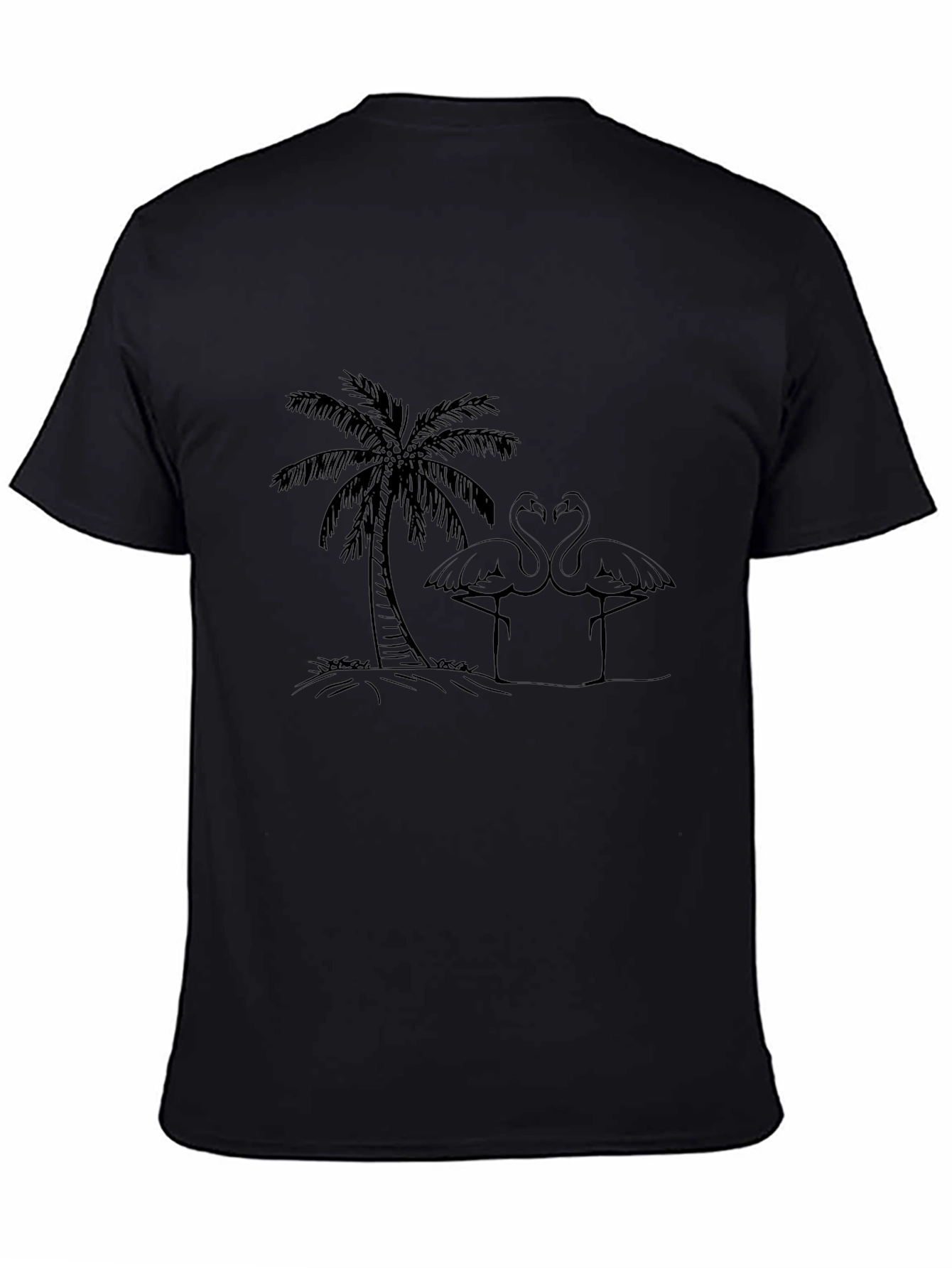 Tropical Flamingo Tee - Black Cotton Casual Shirt