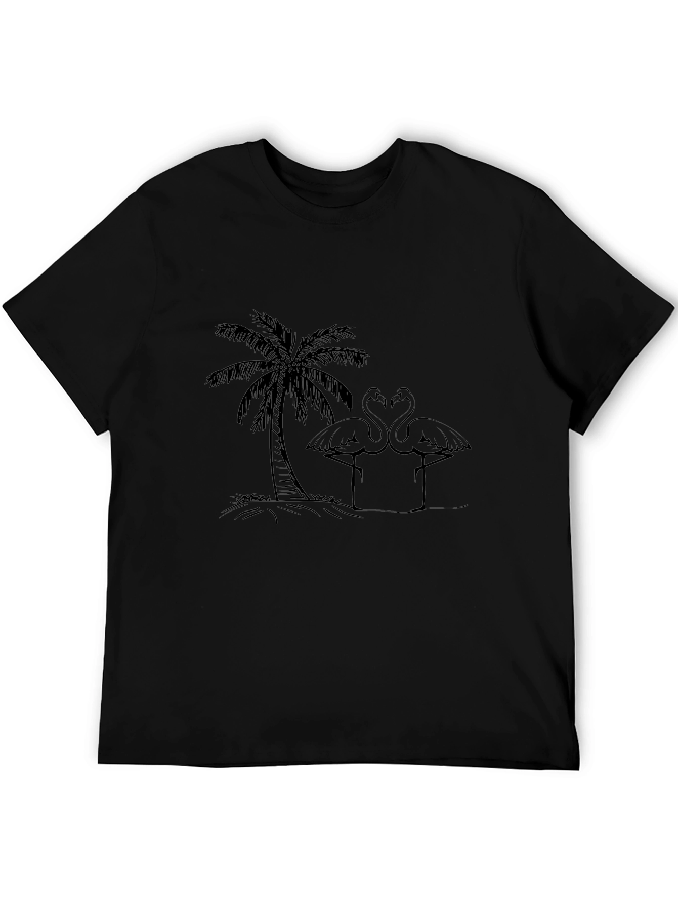 Tropical Flamingo Tee - Black Cotton Casual Shirt