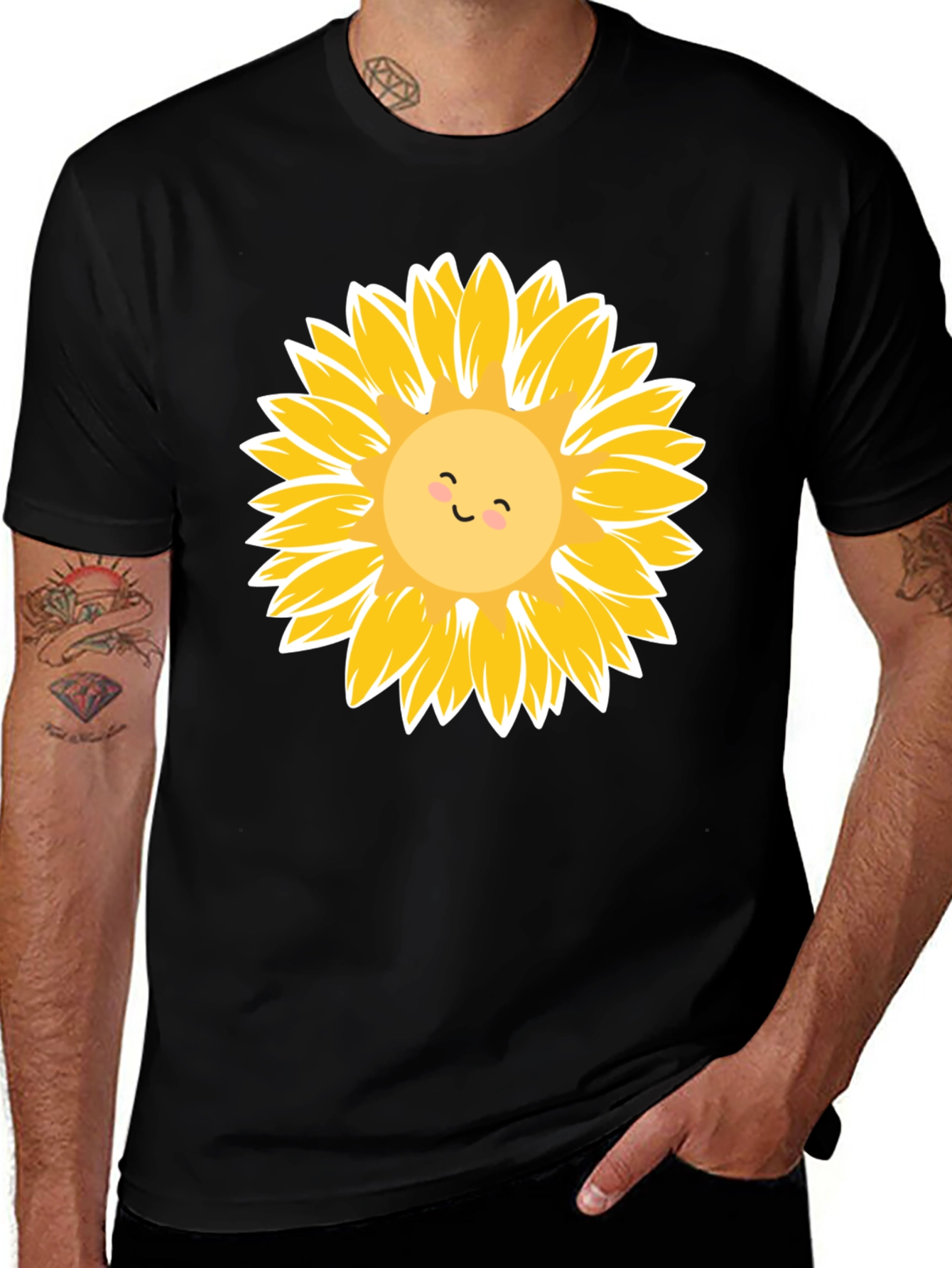 Sunflower Graphic Tee - Black Cotton Casual Shirt