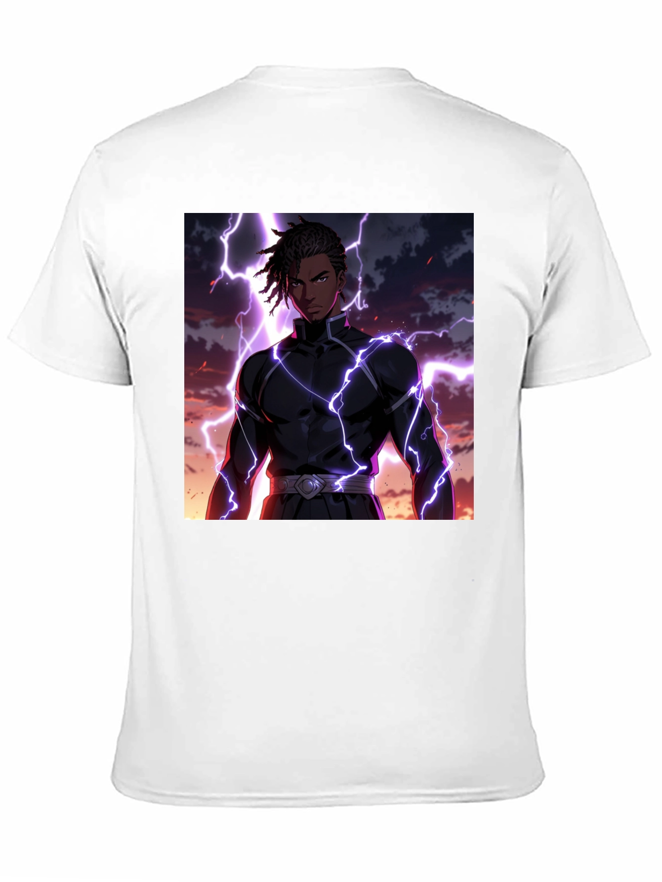 Anime Lightning Bolt Graphic Tee - Black Cotton Blend