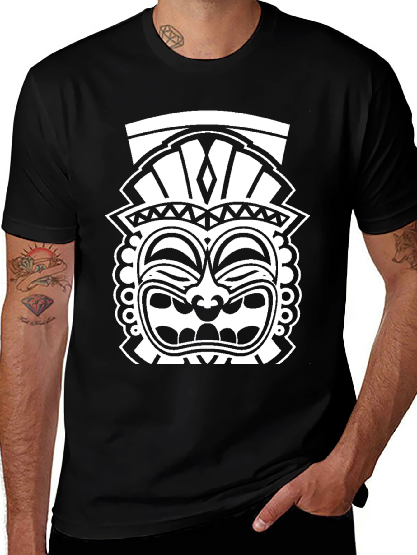 Tribal Tiki Graphic T-Shirt - Cool Black Tee