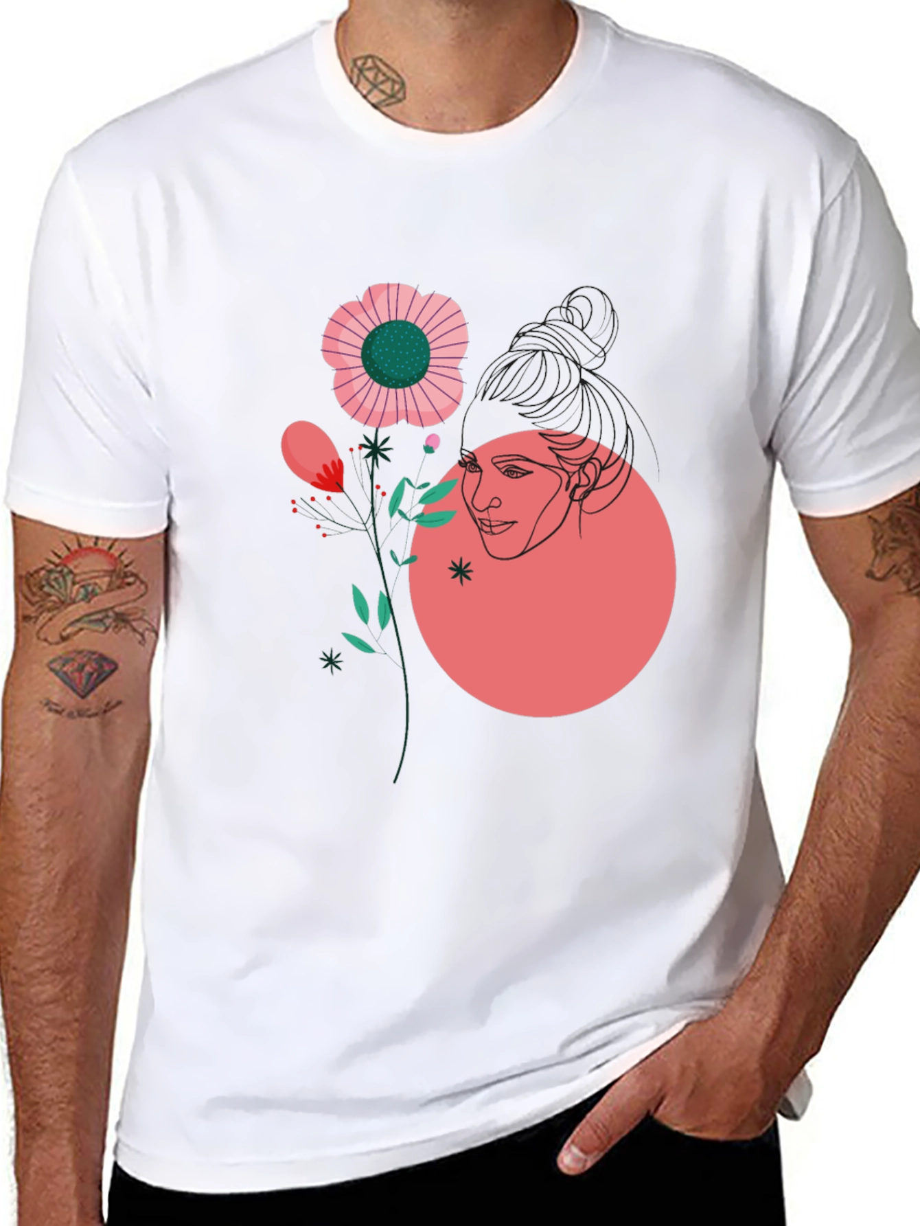 Abstract Floral Graphic Tee - Black