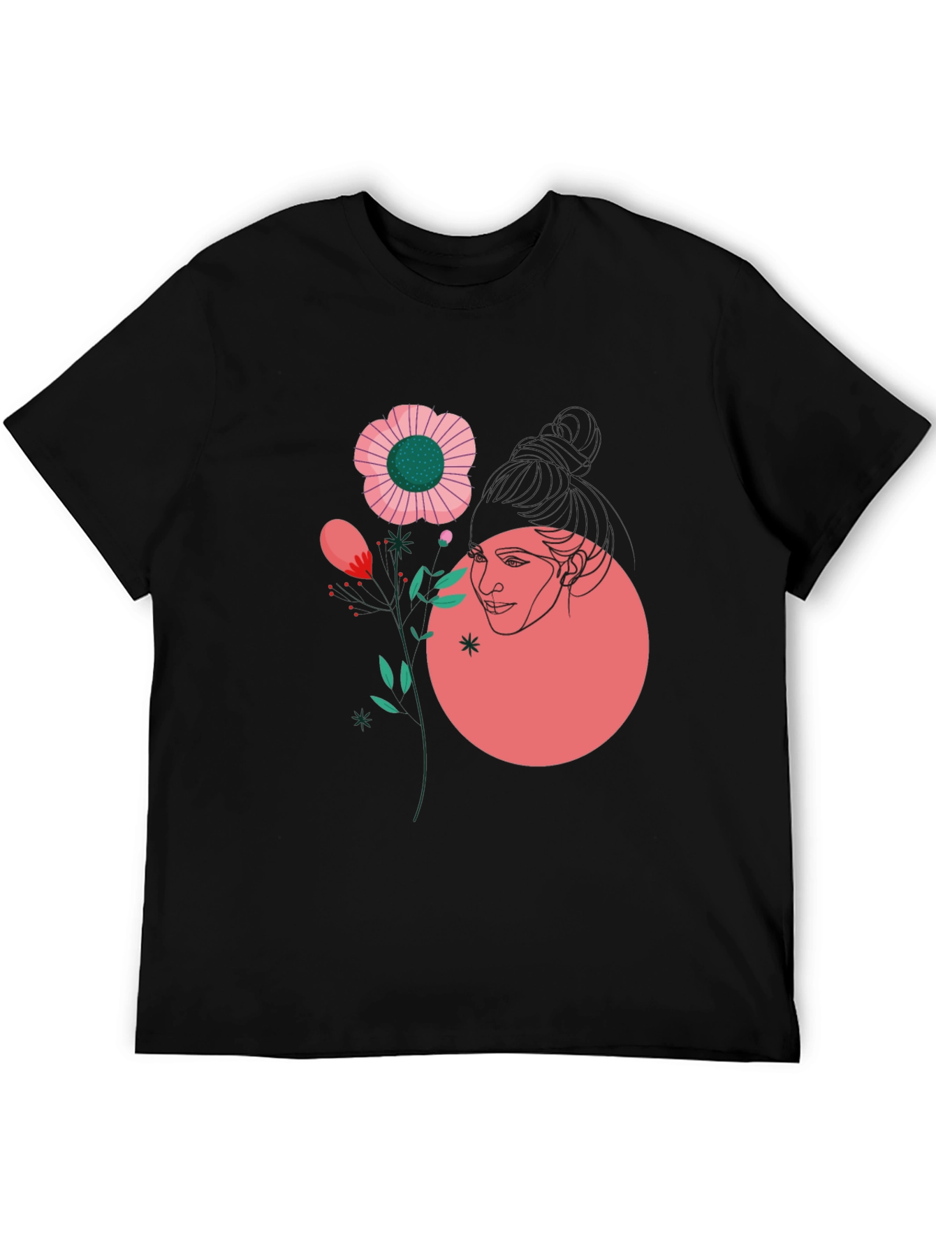 Abstract Floral Graphic Tee - Black