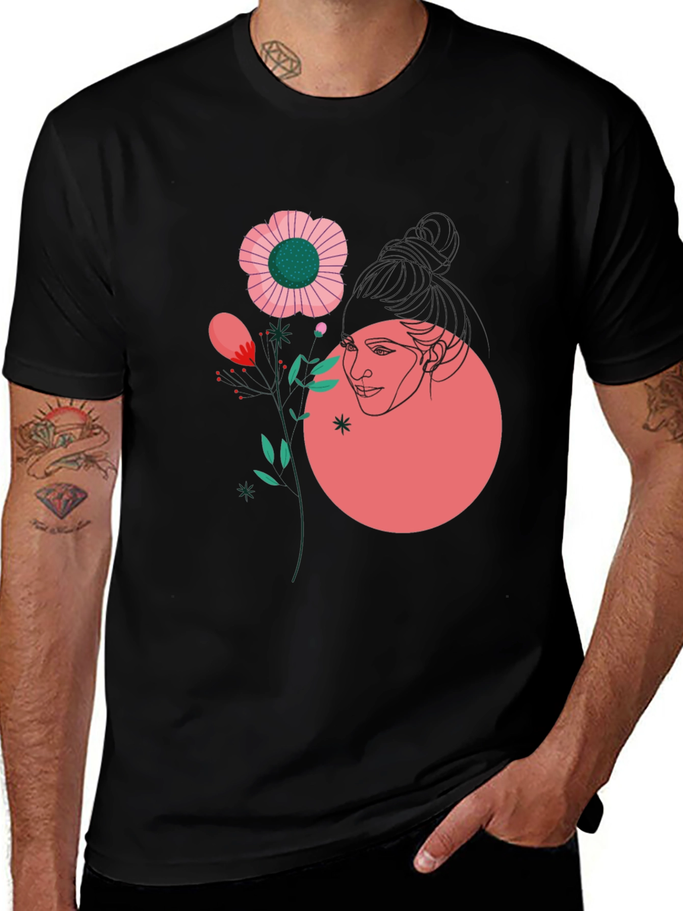 Abstract Floral Graphic Tee - Black